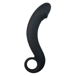 Schwarzer Prostata-Dildo aus Silikon mit gebogener Form, 17,5 cm