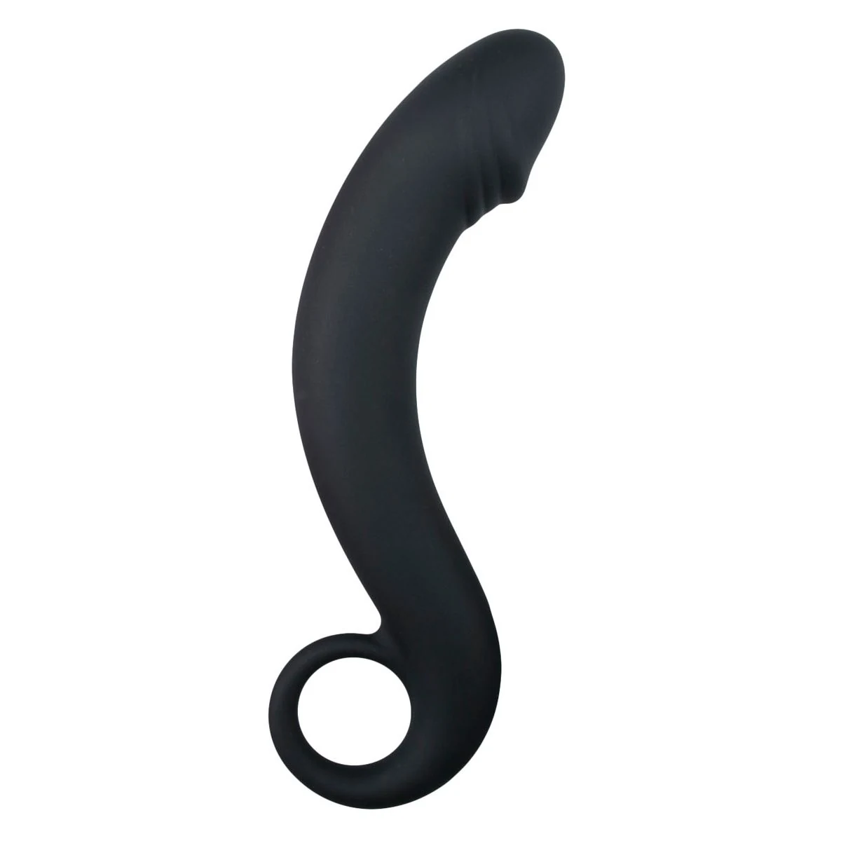 Schwarzer Prostata-Dildo aus Silikon mit gebogener Form, 17,5 cm