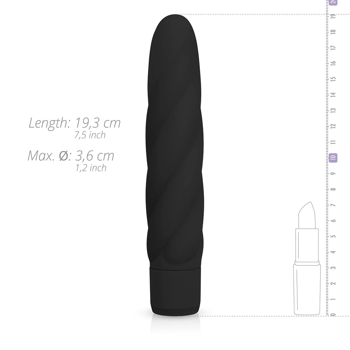 Schwarzer Vibrator mit Druckknopf-Bedienung und runder Spitze