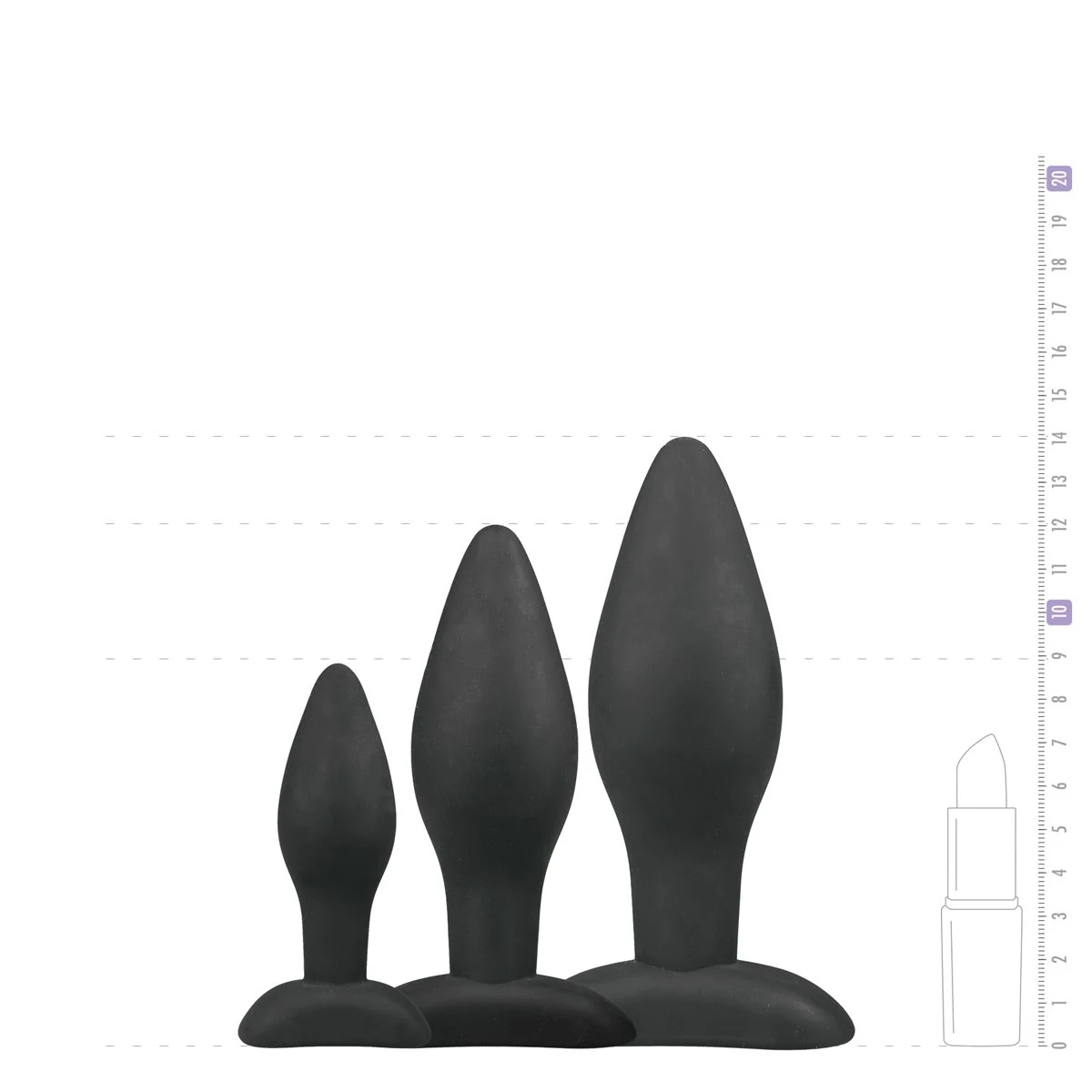 3-teiliges Analplug-Set aus schwarzem Silikon mit flexiblem Design