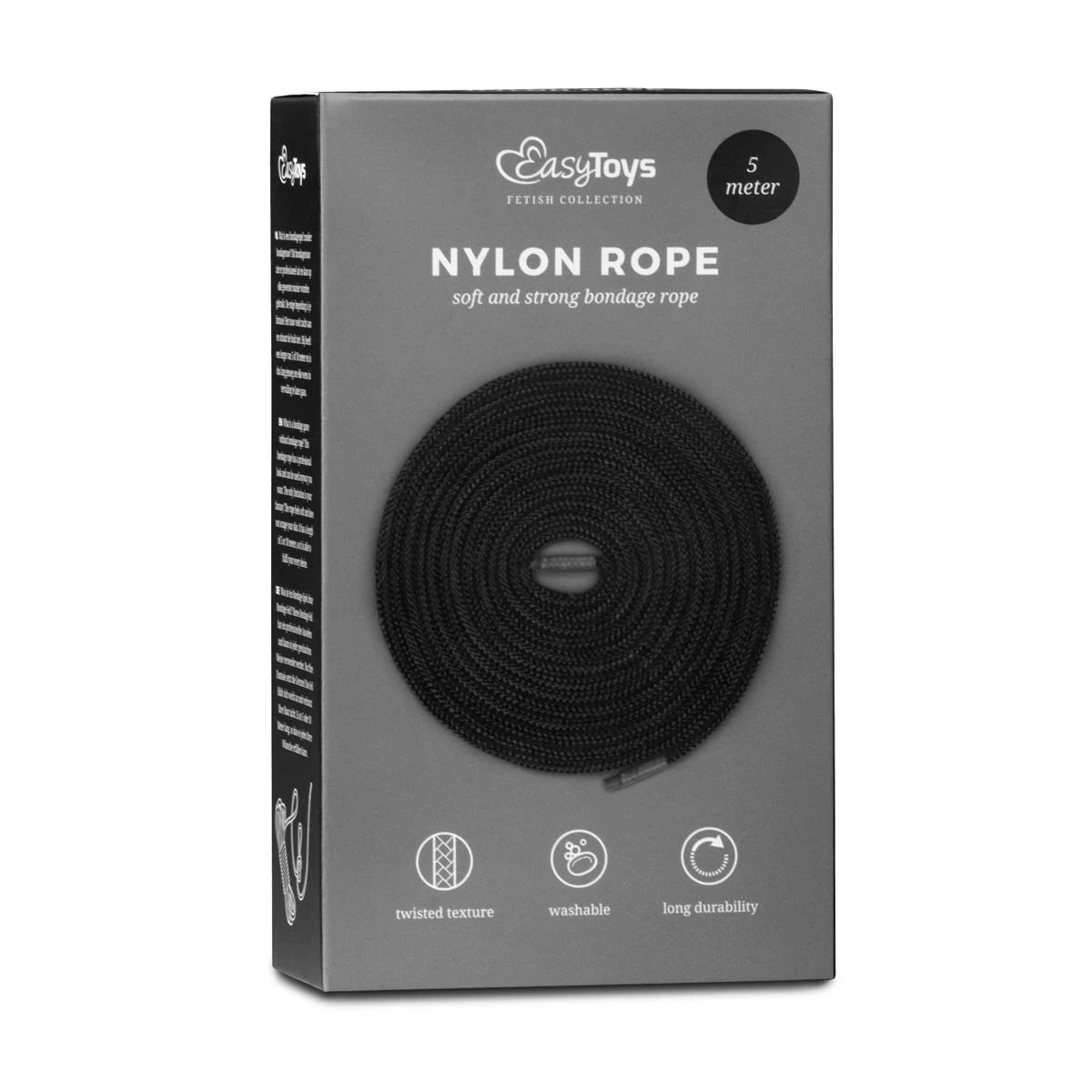 Weiches schwarzes Bondageseil aus Nylon, 5 Meter lang