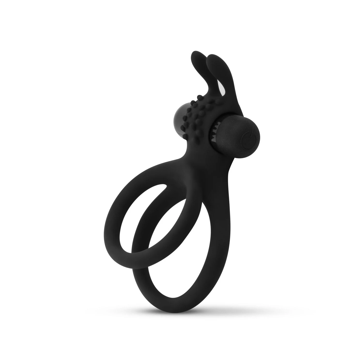 Share Ring Doppel-Penisring mit Vibration in Schwarz mit Hasenohren-Stimulator