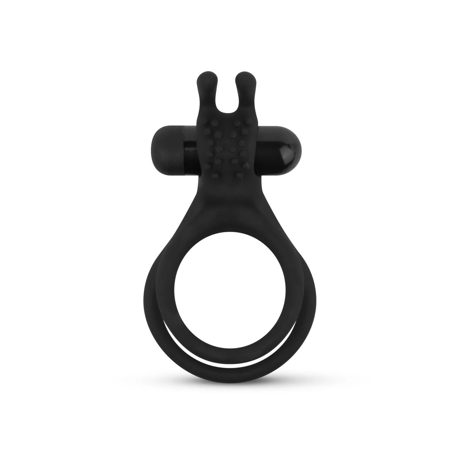 Elastischer Doppel-Penisring mit Druckknopf-Bedienung und Kugelvibrator