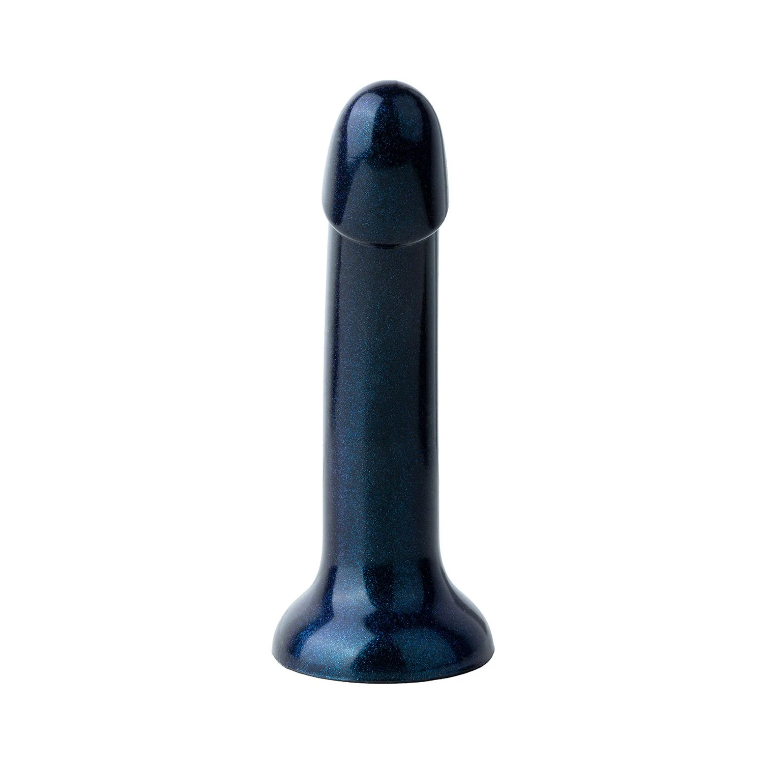Glatter schwarzer Silikon Dildo mit glänzender Metallic-Optik