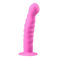 Rosa Silikon Dildo mit Saugnapf und geripptem Schaft