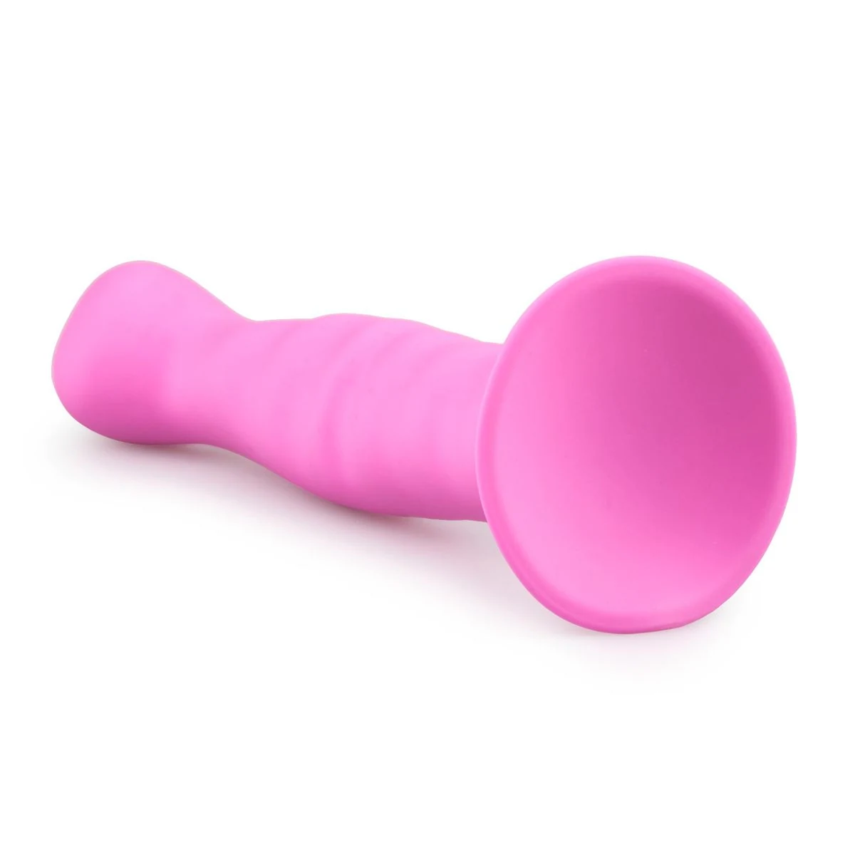 Silikondildo in Rosa mit geripptem Schaft und Saugnapf