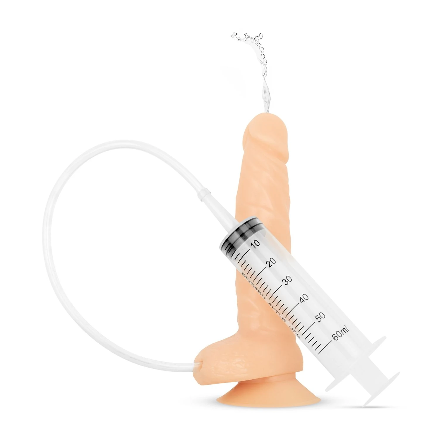 Beiger Squirting Dildo mit Spritze und realistischer Form