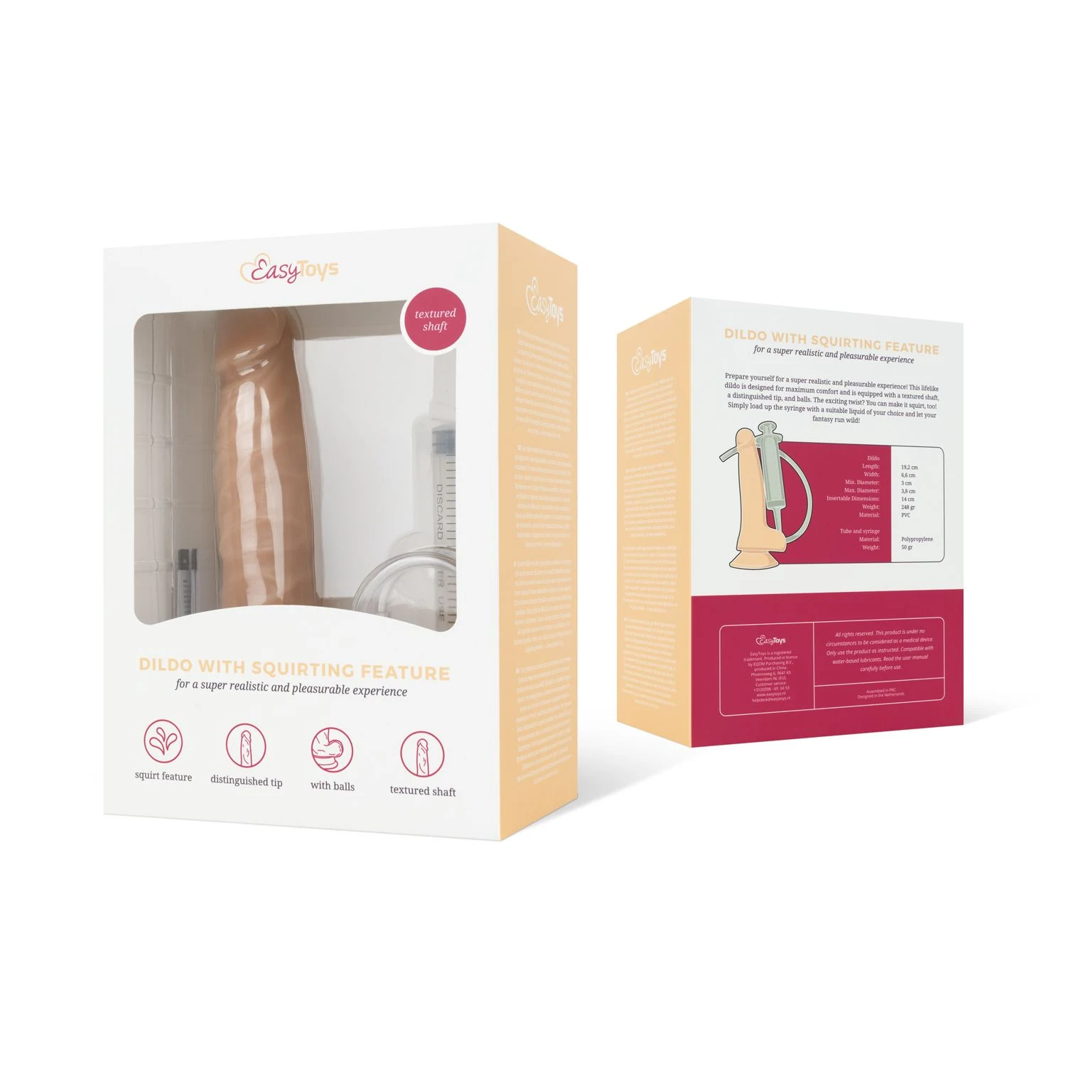 Squirting Dildo mit Spritze und starkem Saugnapf in Beige