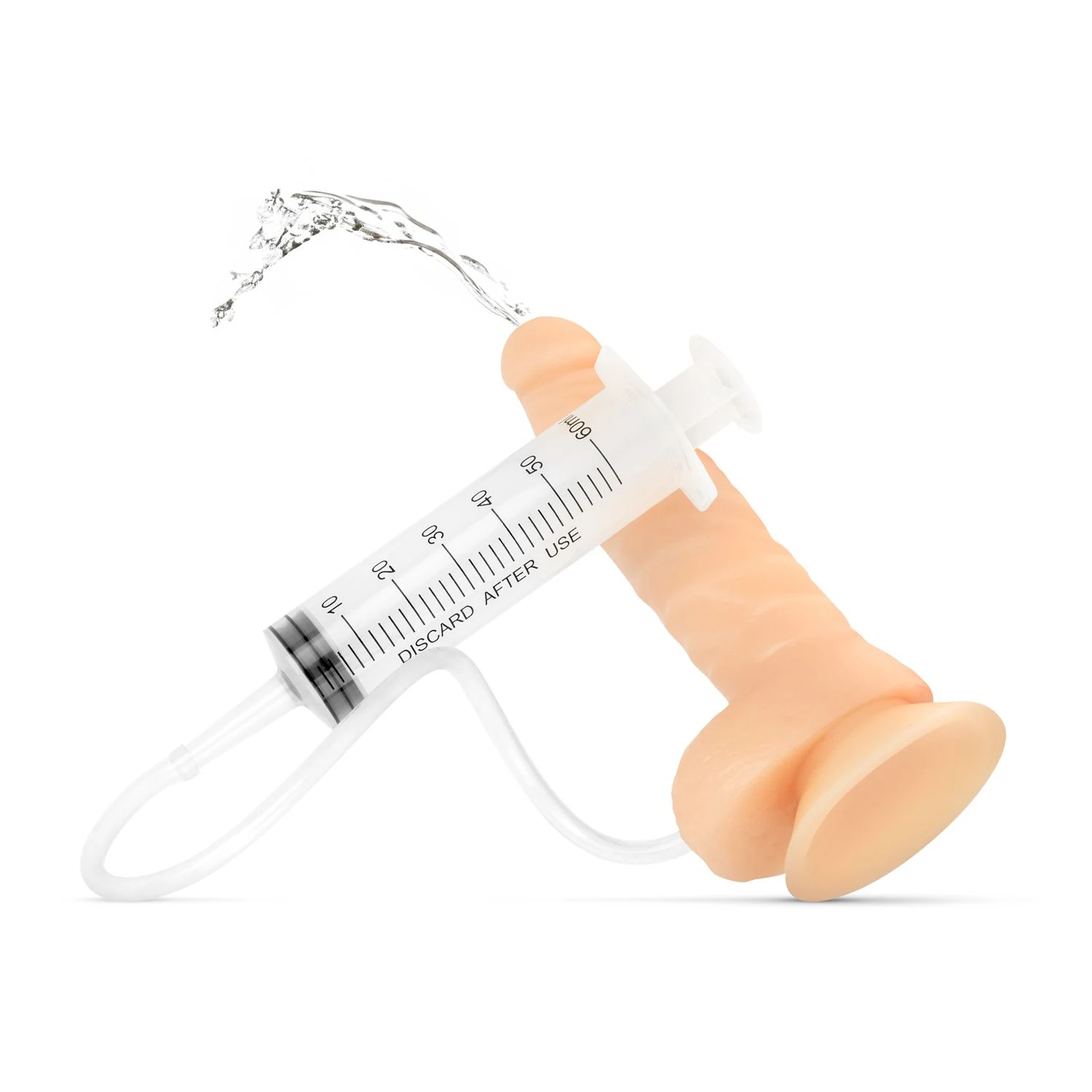 Beiger Squirting Dildo mit Spritze für vaginale und anale Anwendung