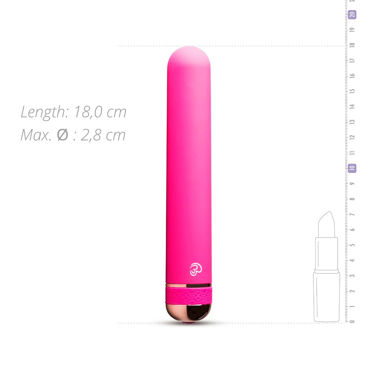 Kompakter rosa Vibrator aus ABS mit 180 mm Länge und 28 mm Durchmesser