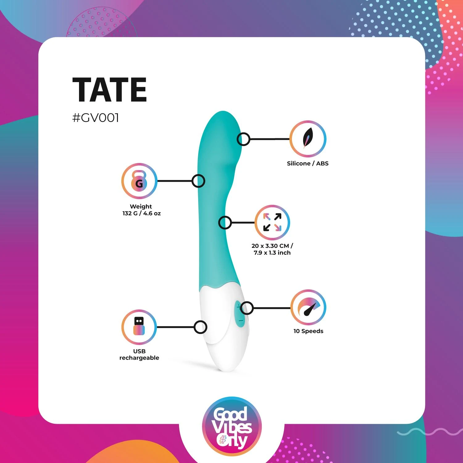Türkis-grüner Tate Vibrator mit festem Griff und Druckknopf-Bedienung