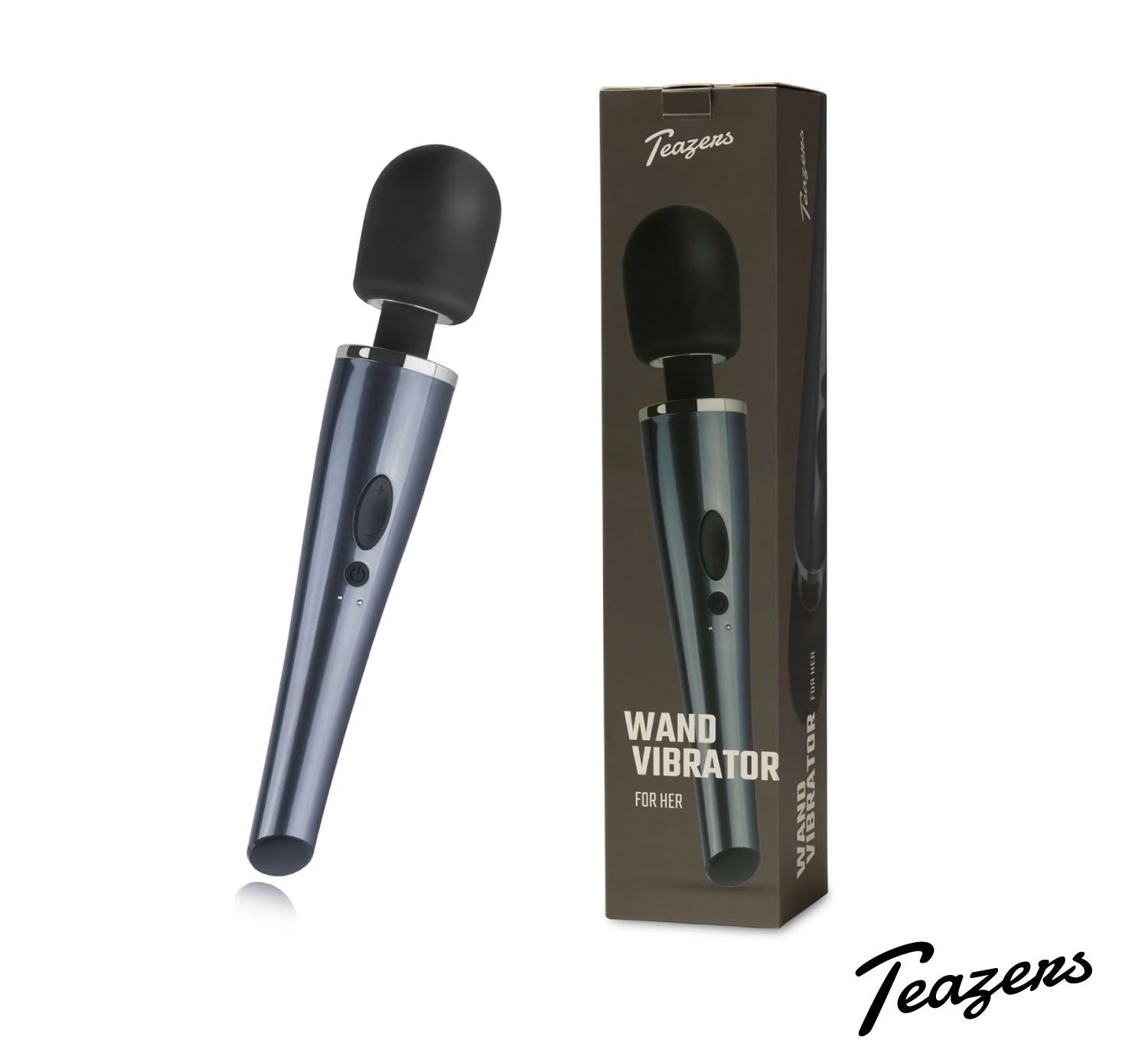 Schwarzer Wand Vibrator von Teazers mit Griff und Druckknöpfen