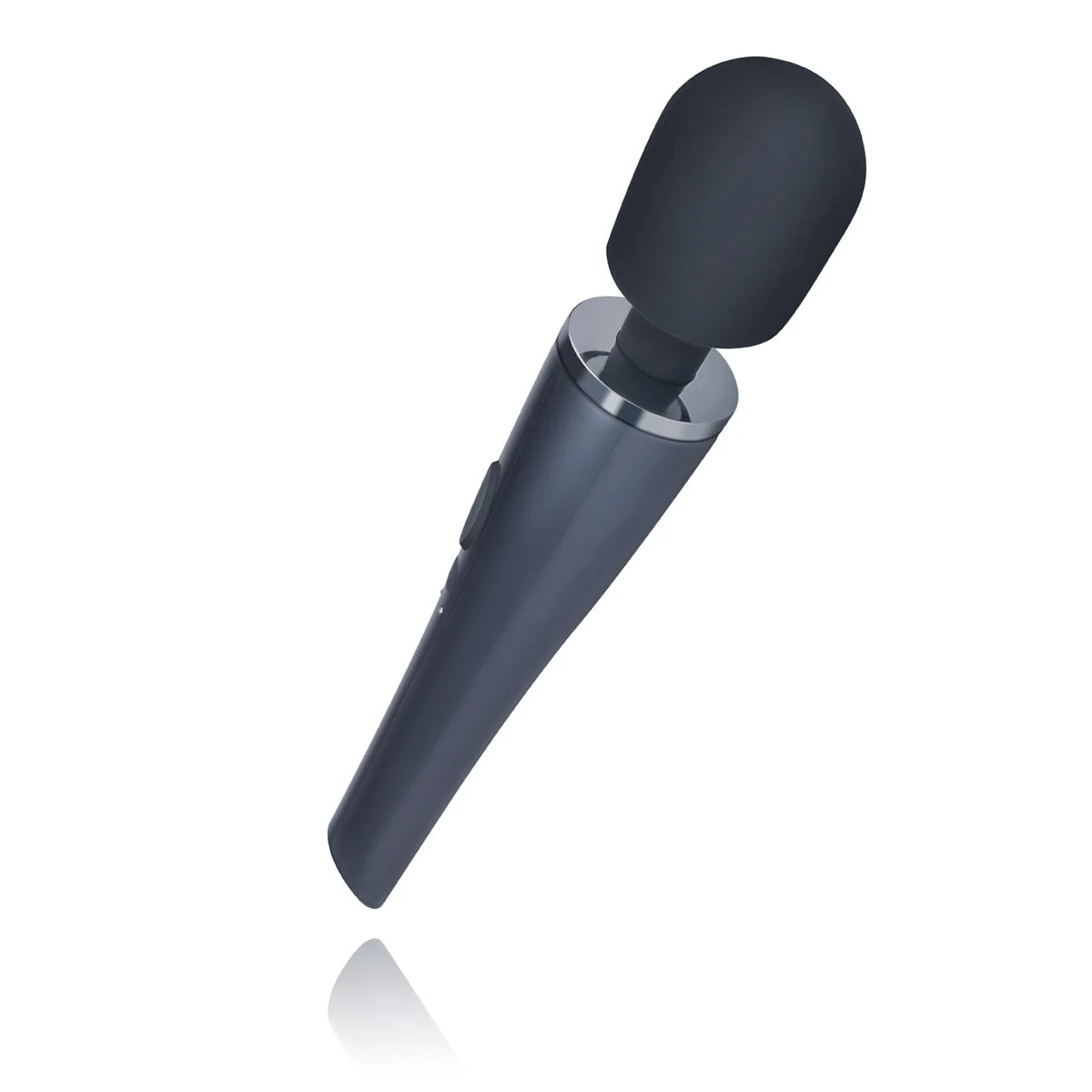 Schwarzer Stabvibrator mit rundem Kopf und Bedienung per Druckknopf