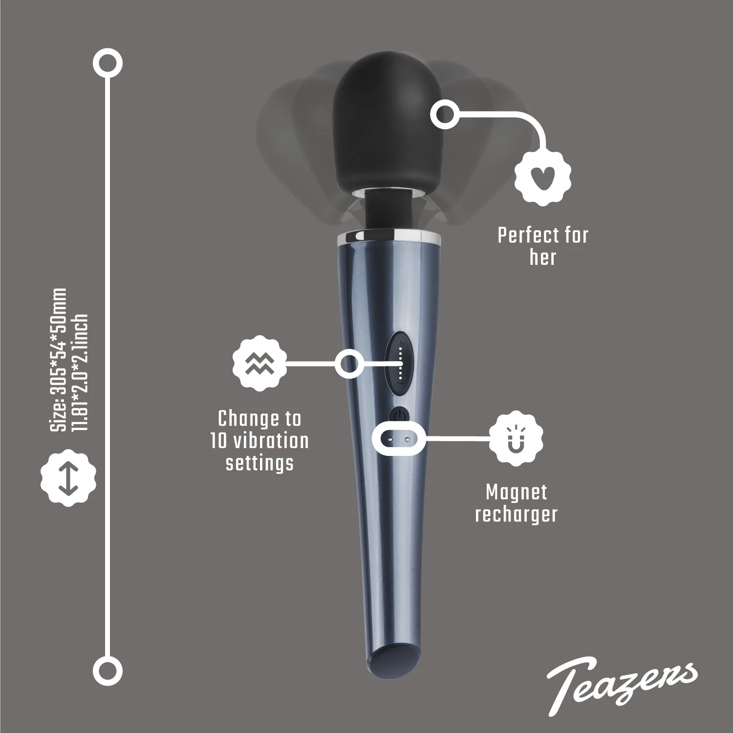 Black Lightning Wand Vibrator mit Griff und rundem Massagekopf