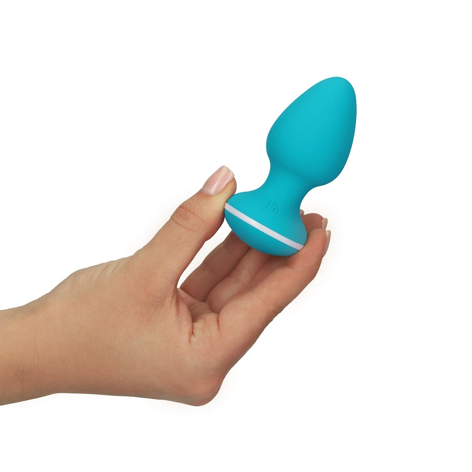 Blauer Analplug von Teazers mit Vibration und Druckknopf-Bedienung