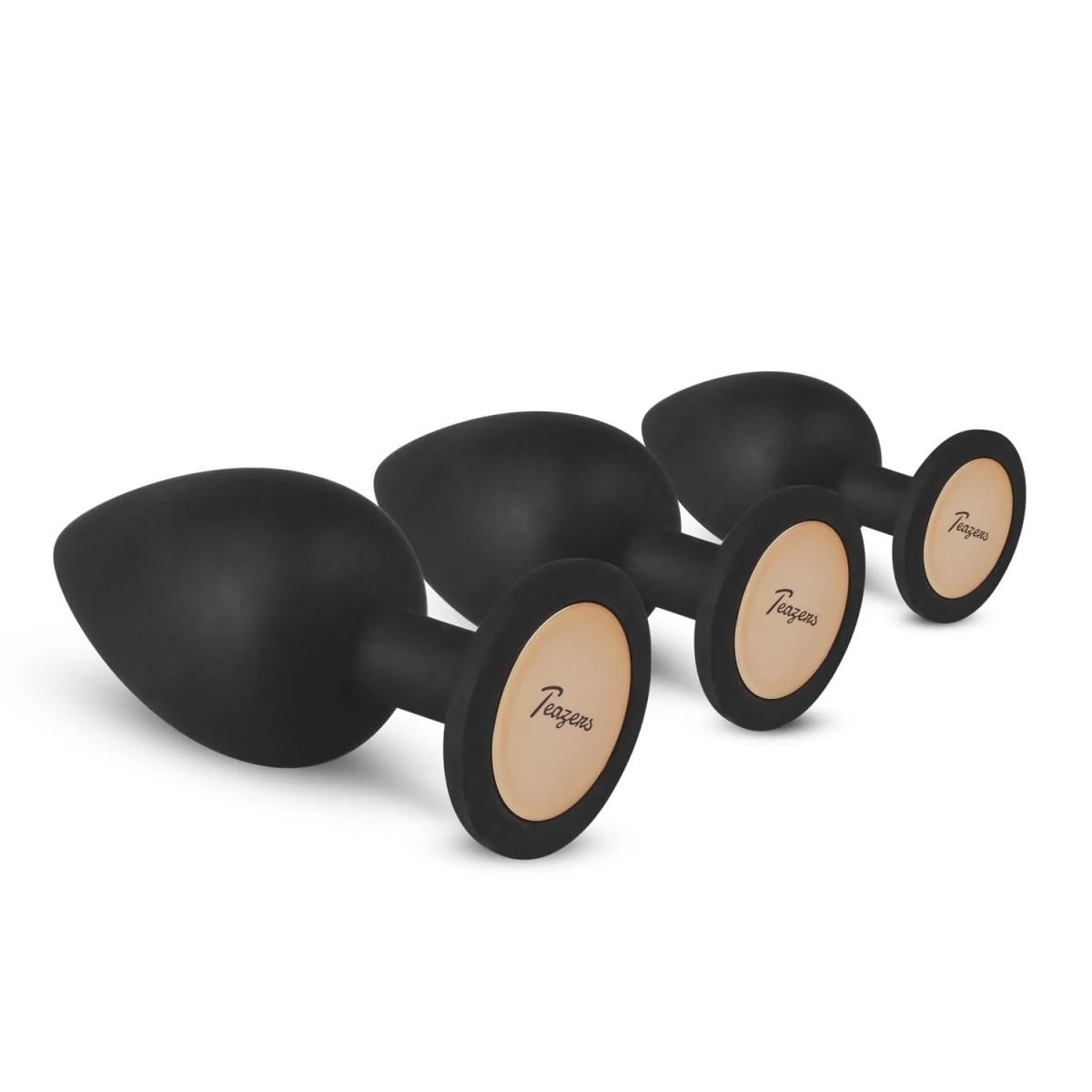 Drei schwarze Silikon-Analplugs mit flacher Basis für Anfänger