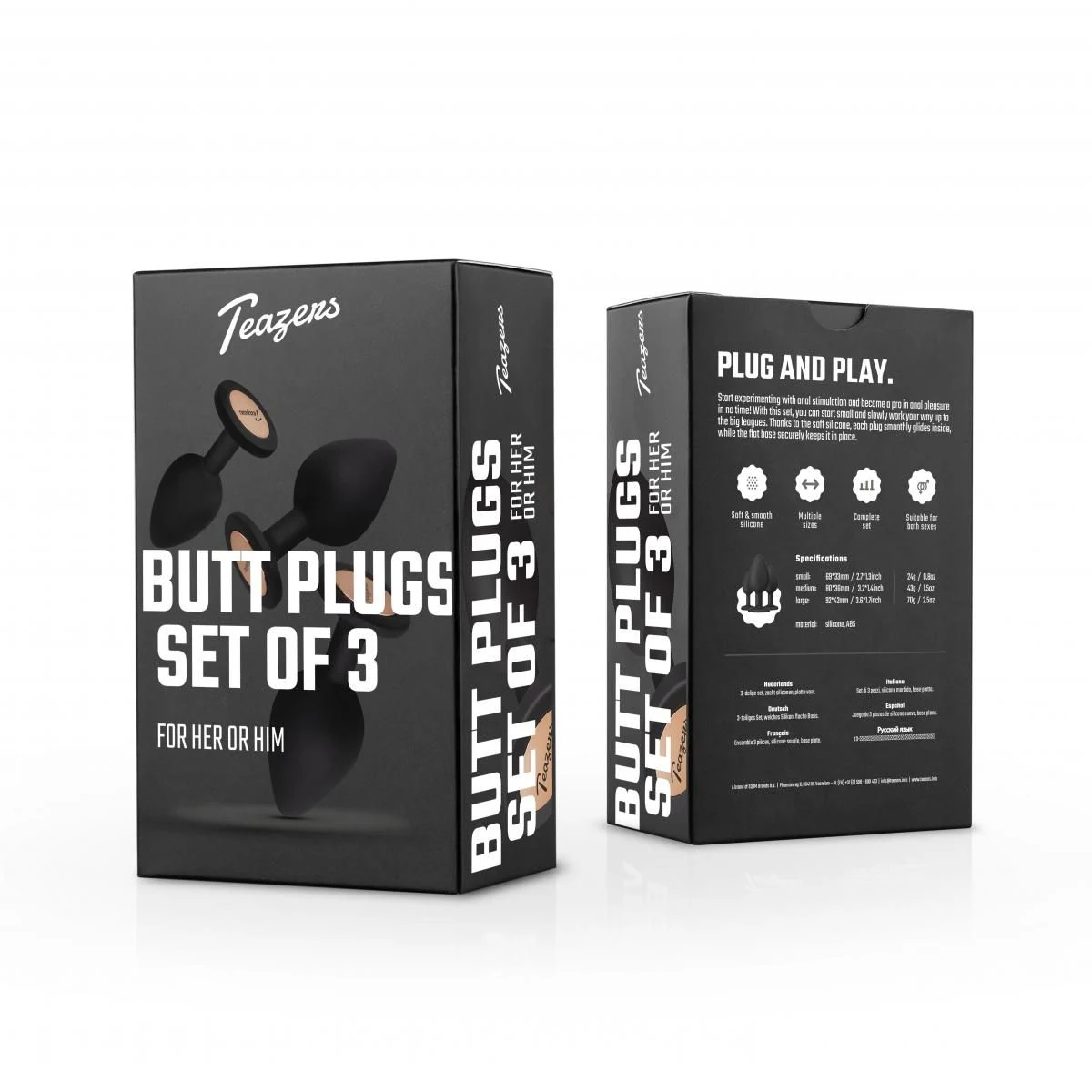 Unisex Buttplug Set Schwarz für anale Penetration und Stimulation