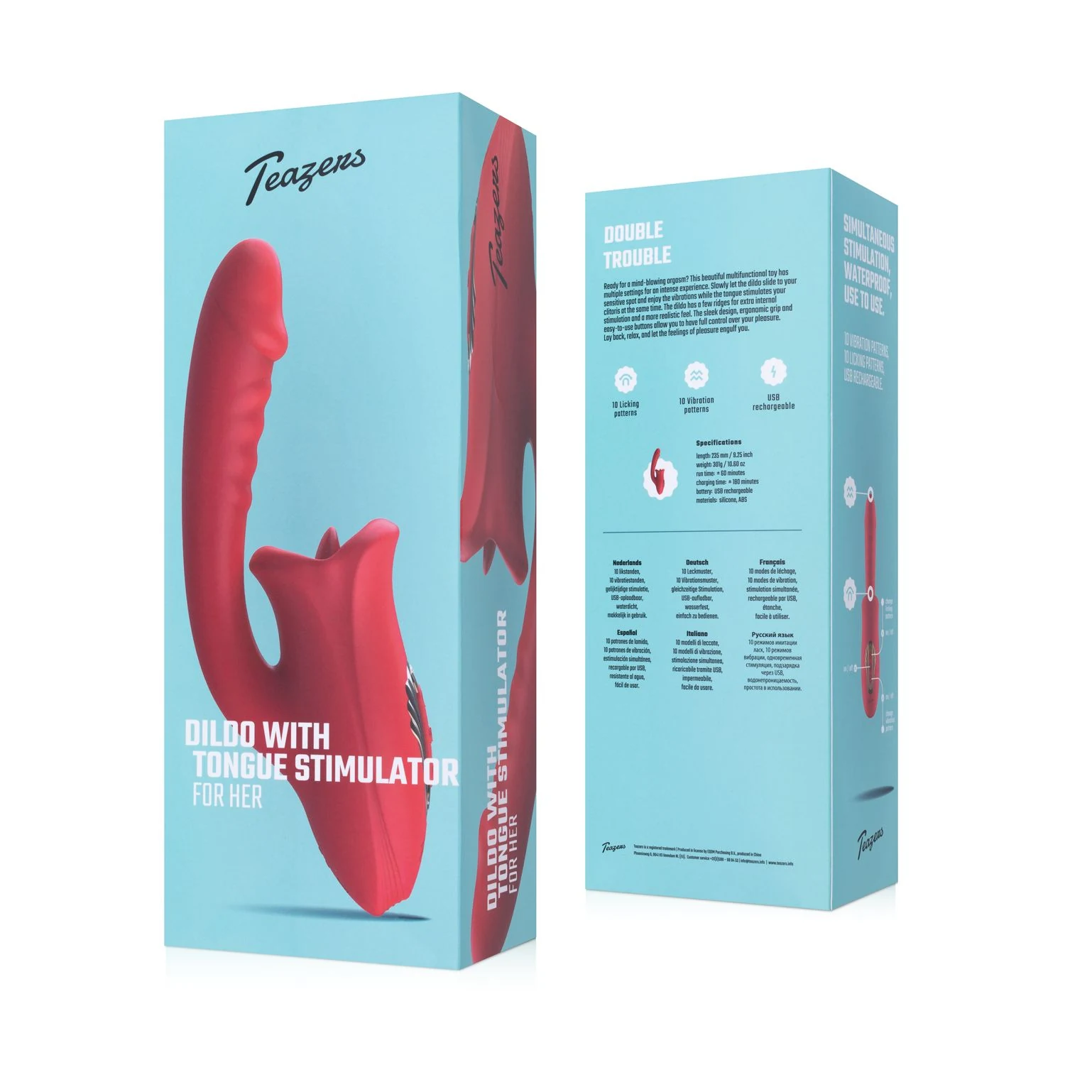 USB-aufladbarer Teazers Dildo mit Klitorisstimulator in Rot