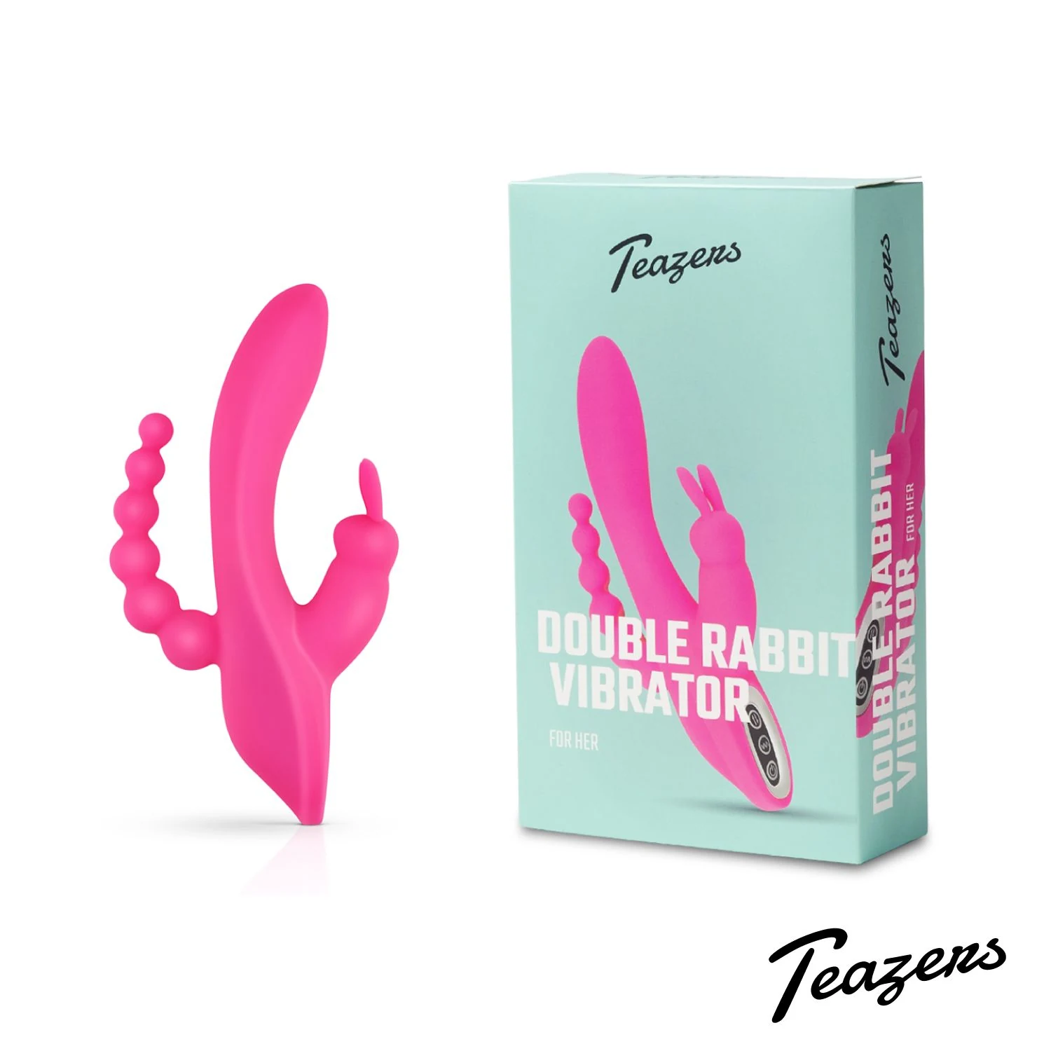 Rosa Rabbit Vibrator mit zwei Motoren und flexibler Form von Teazers
