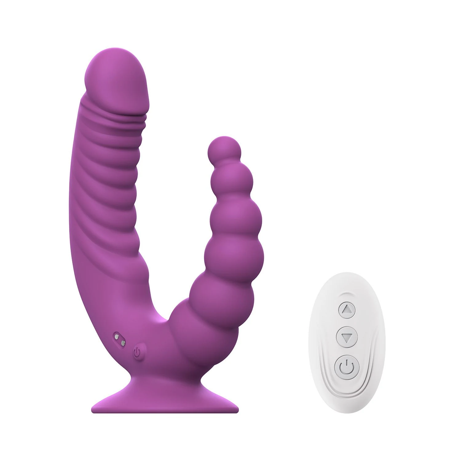 Lila Doppelvibrator mit Saugnapf von Teazers für doppelte Stimulation