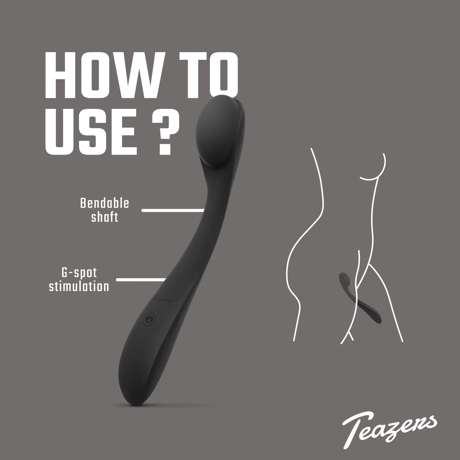 Biegsamer schwarzer Vibrator von Teazers mit Druckknopf-Bedienung