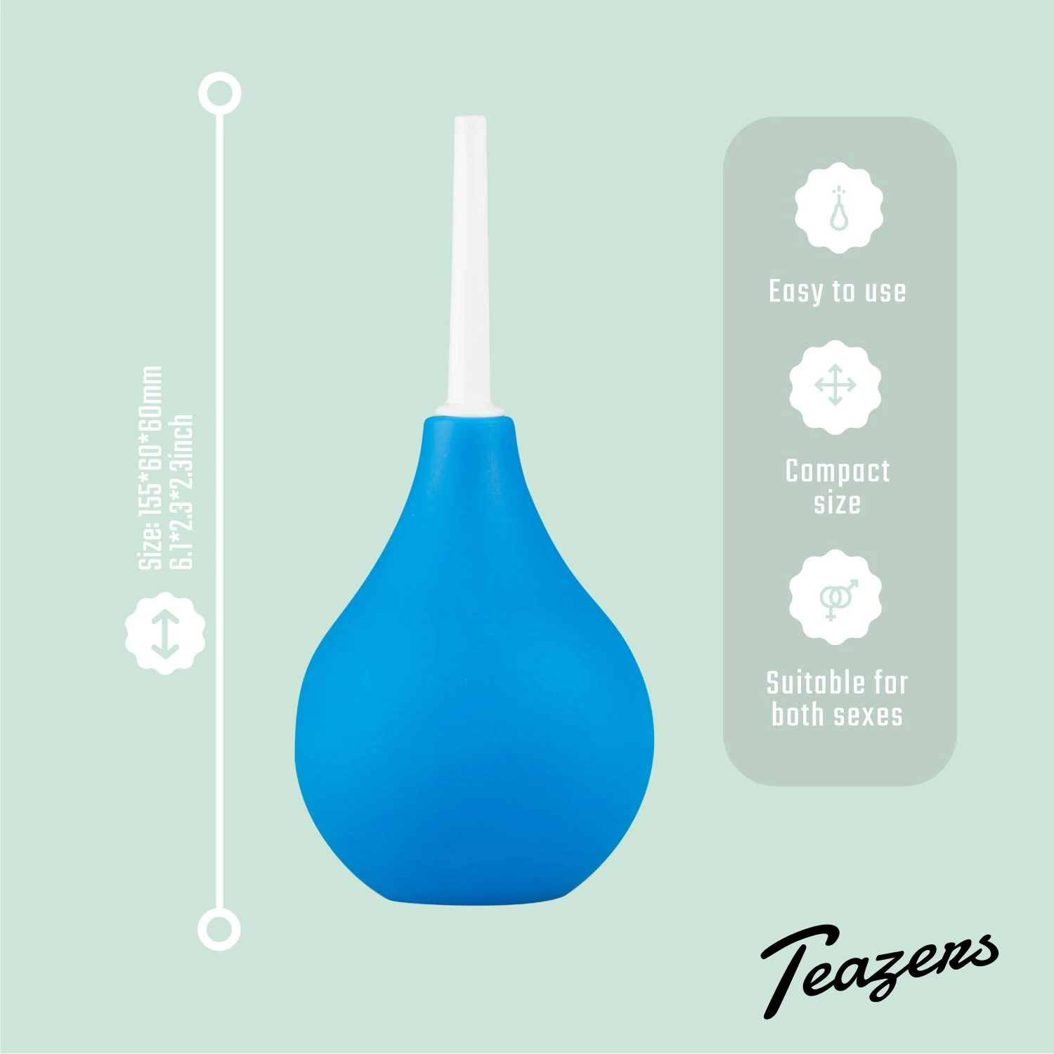 Blaue Intimdusche von Teazers, geeignet für Gleitmittel auf Wasserbasis