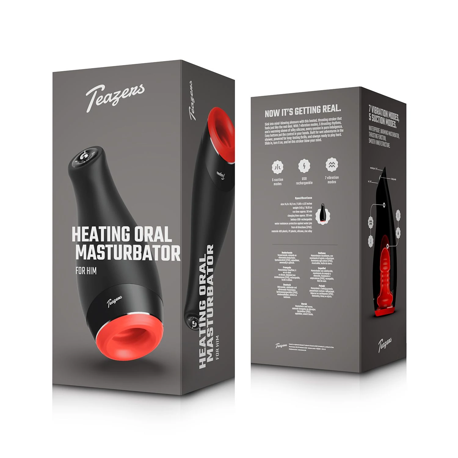 Teazers Masturbator, 249 mm lang, mit Saugen, Vibration und Stoßen