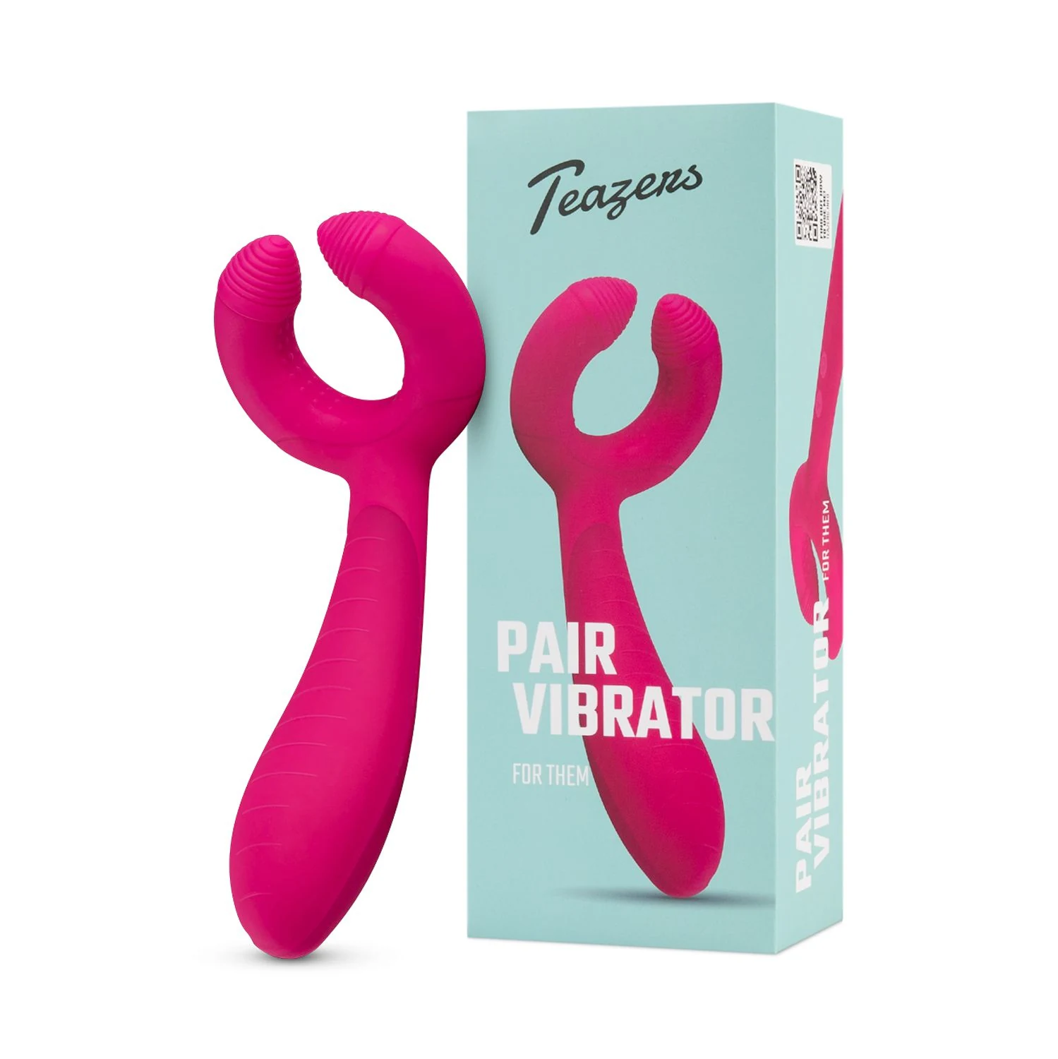 Rosa Paarvibrator von Teazers mit geripptem Schaft und runder Stimulatorseite