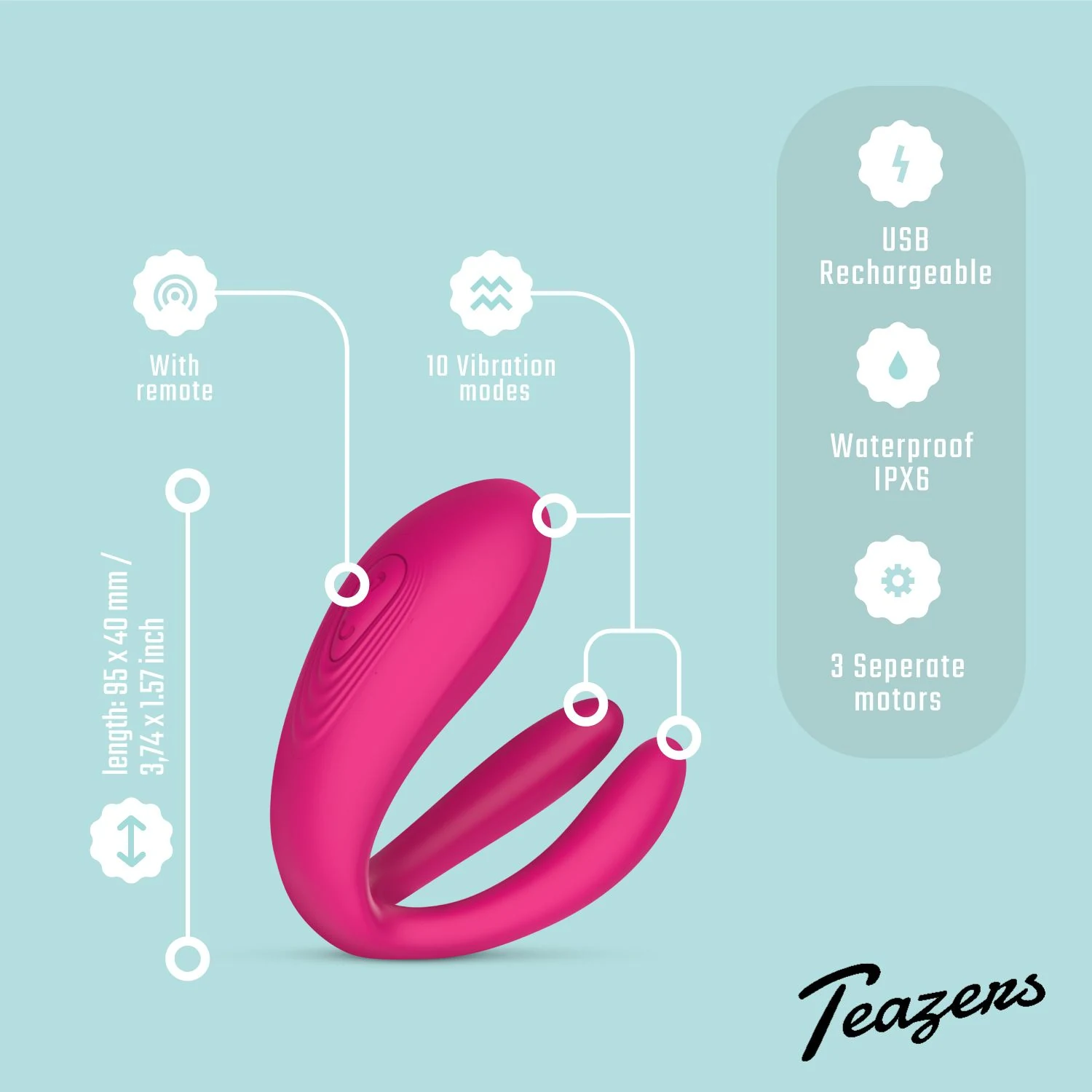 Paarvibrator mit Fernbedienung, 3 Motoren und 10 Stufen