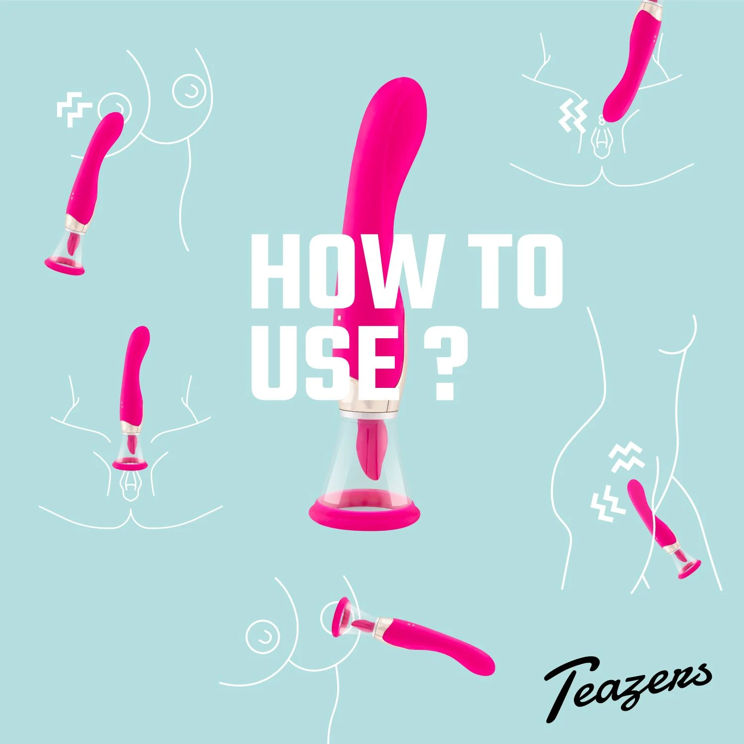 Teazers Pleasure Pump mit G-Punkt-Vibrator, 2 Aufsätzen und USB-Ladekabel