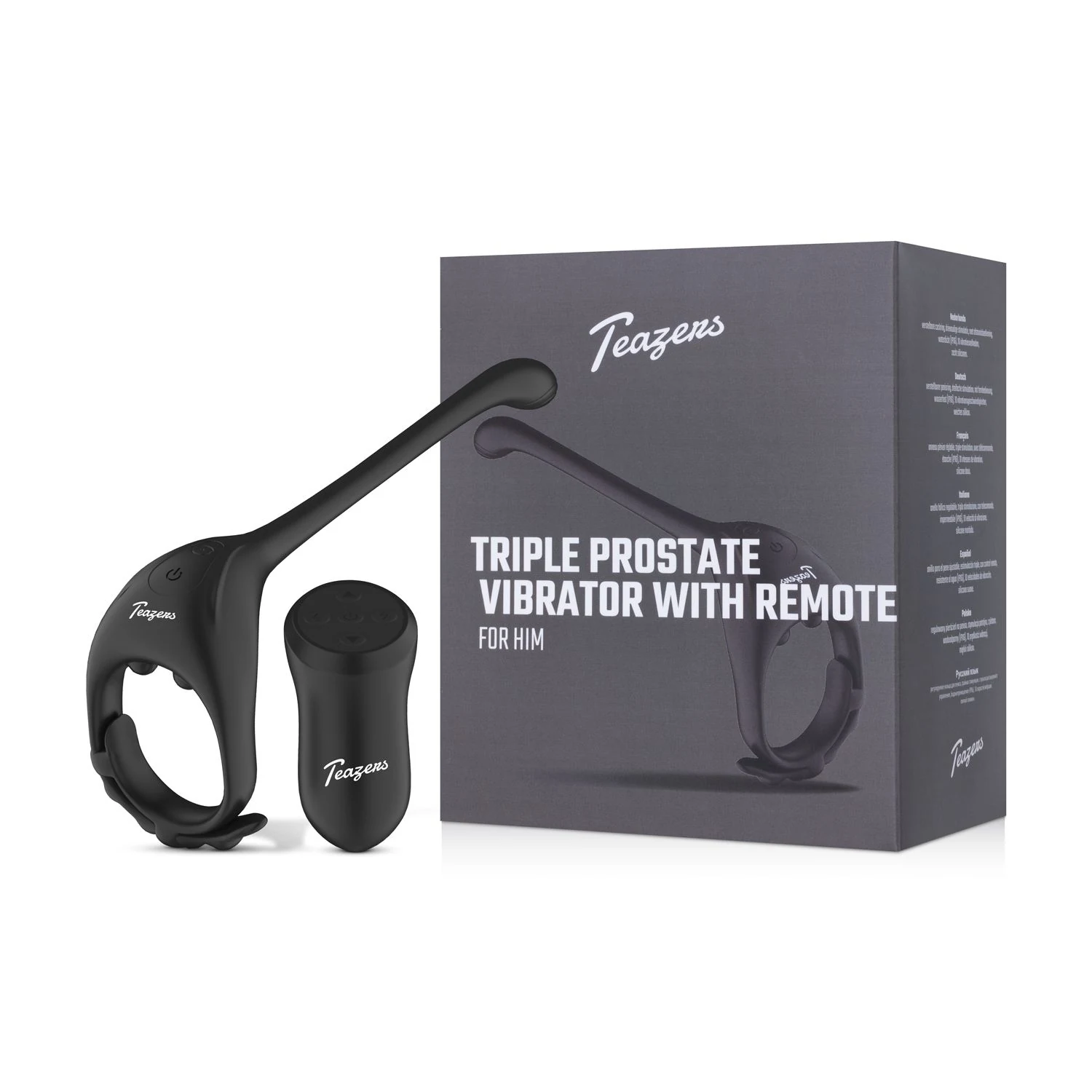 Schwarzer Teazers Prostata-Vibrator mit verstellbarem Cockring und Fernbedienung