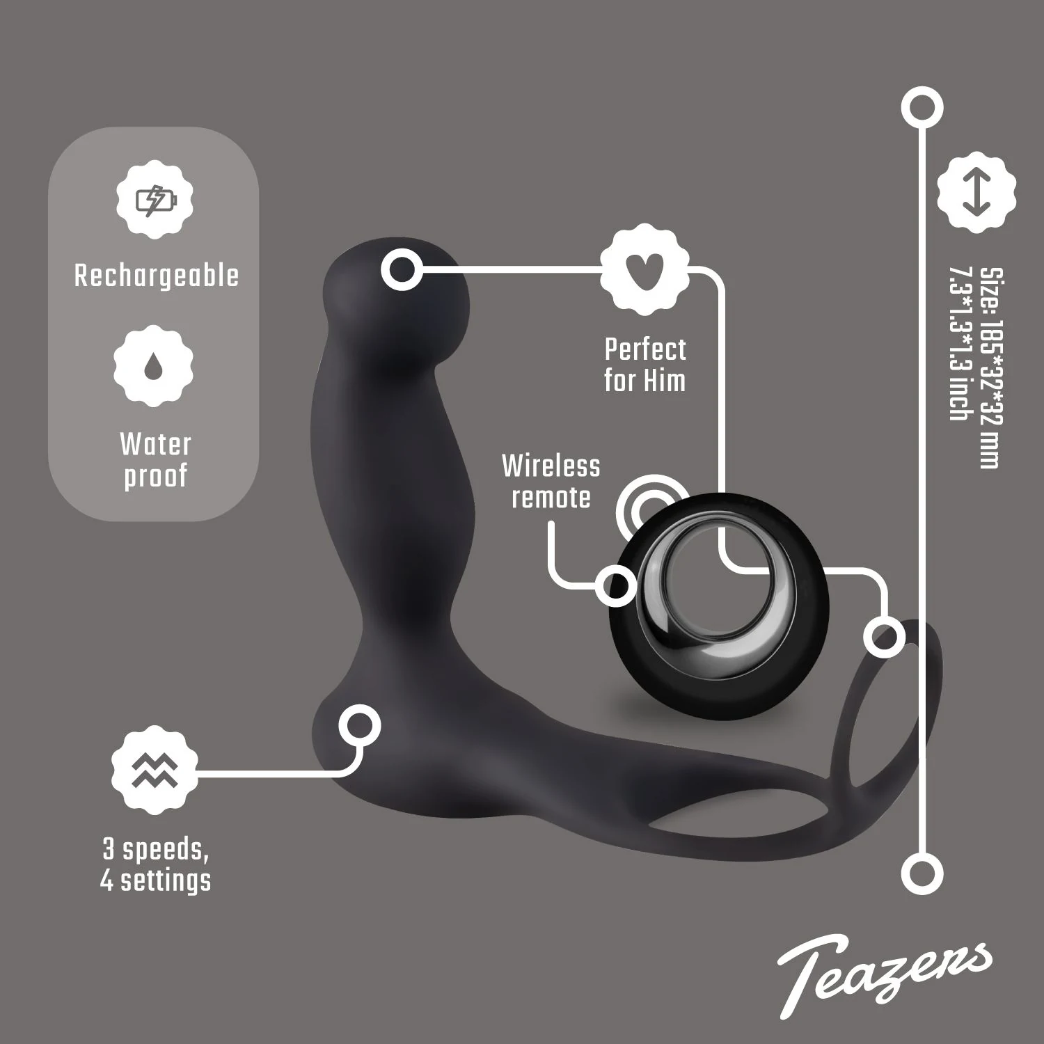 Schwarzer Prostatastimulator mit USB-Aufladung und 120 Minuten Aufladezeit