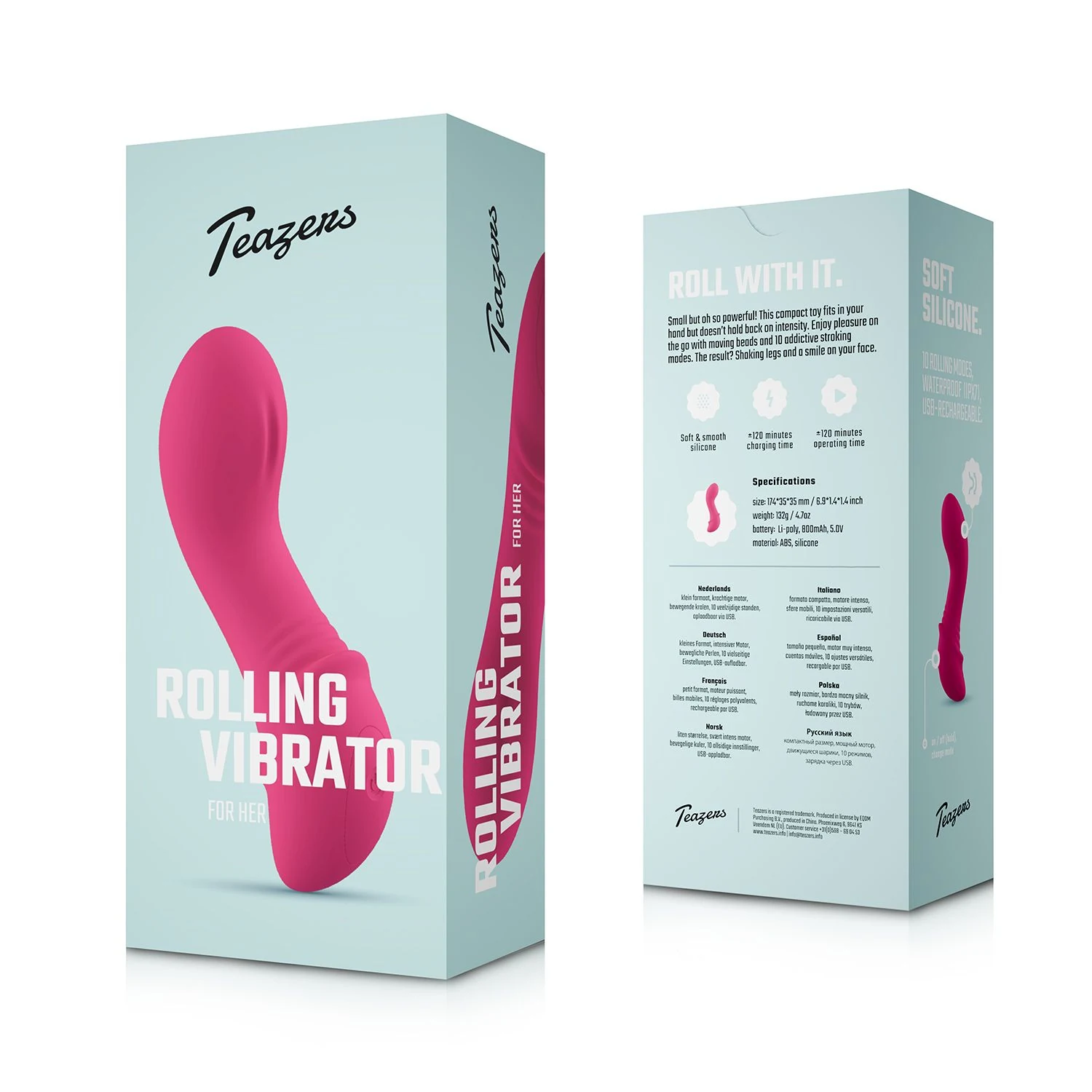 Wiederaufladbarer Rolling-Vibrator mit USB-Ladekabel von Teazers