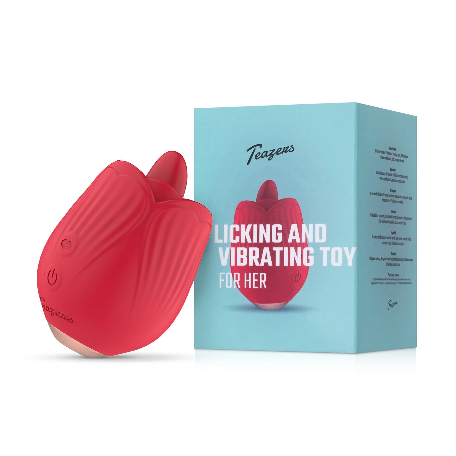 Roter Rose Vibrator von Teazers mit 10 Vibrationsmodi und 10 Leckmodi