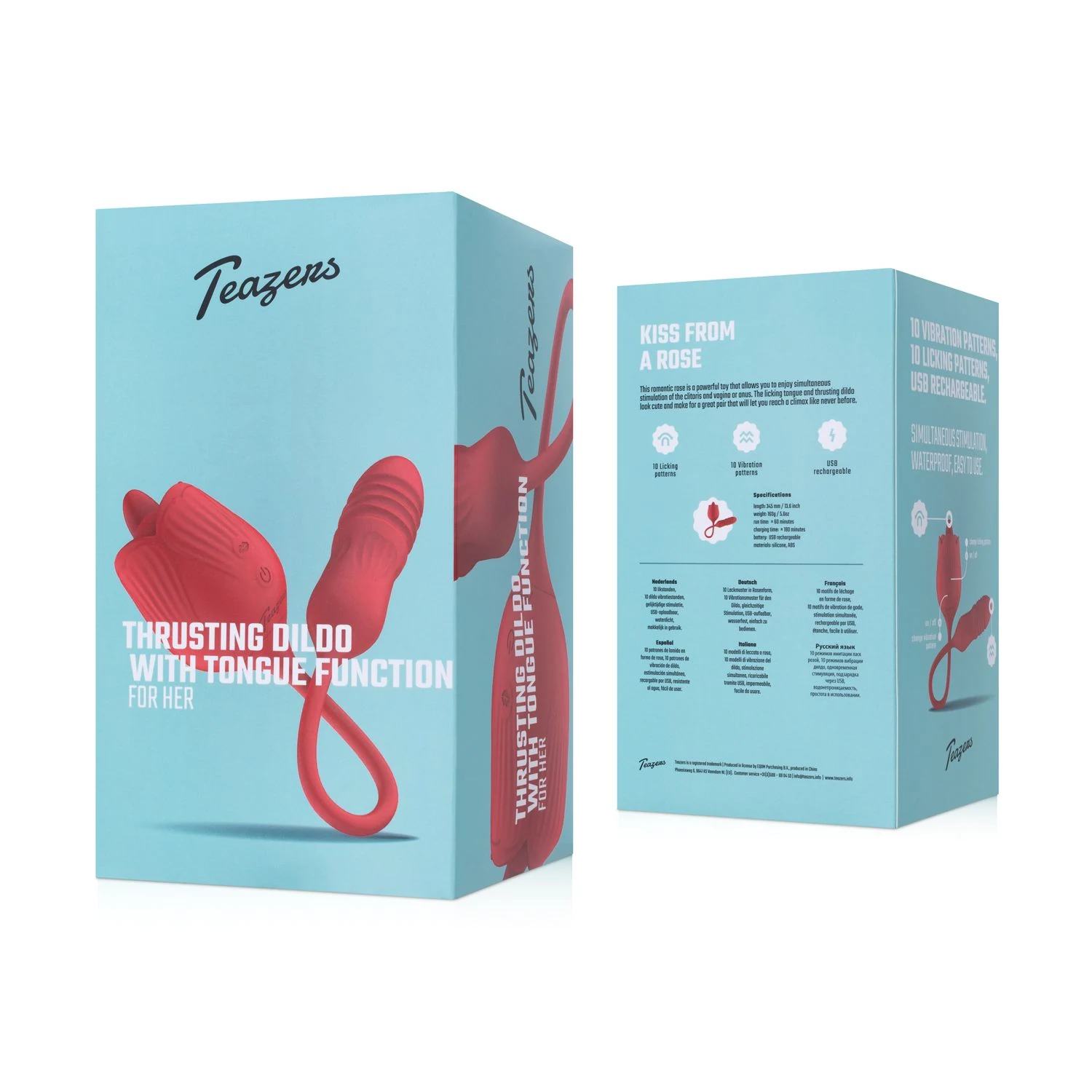 Kompakter roter Rosen-Vibrator mit stoßendem Dildo und Leckzunge