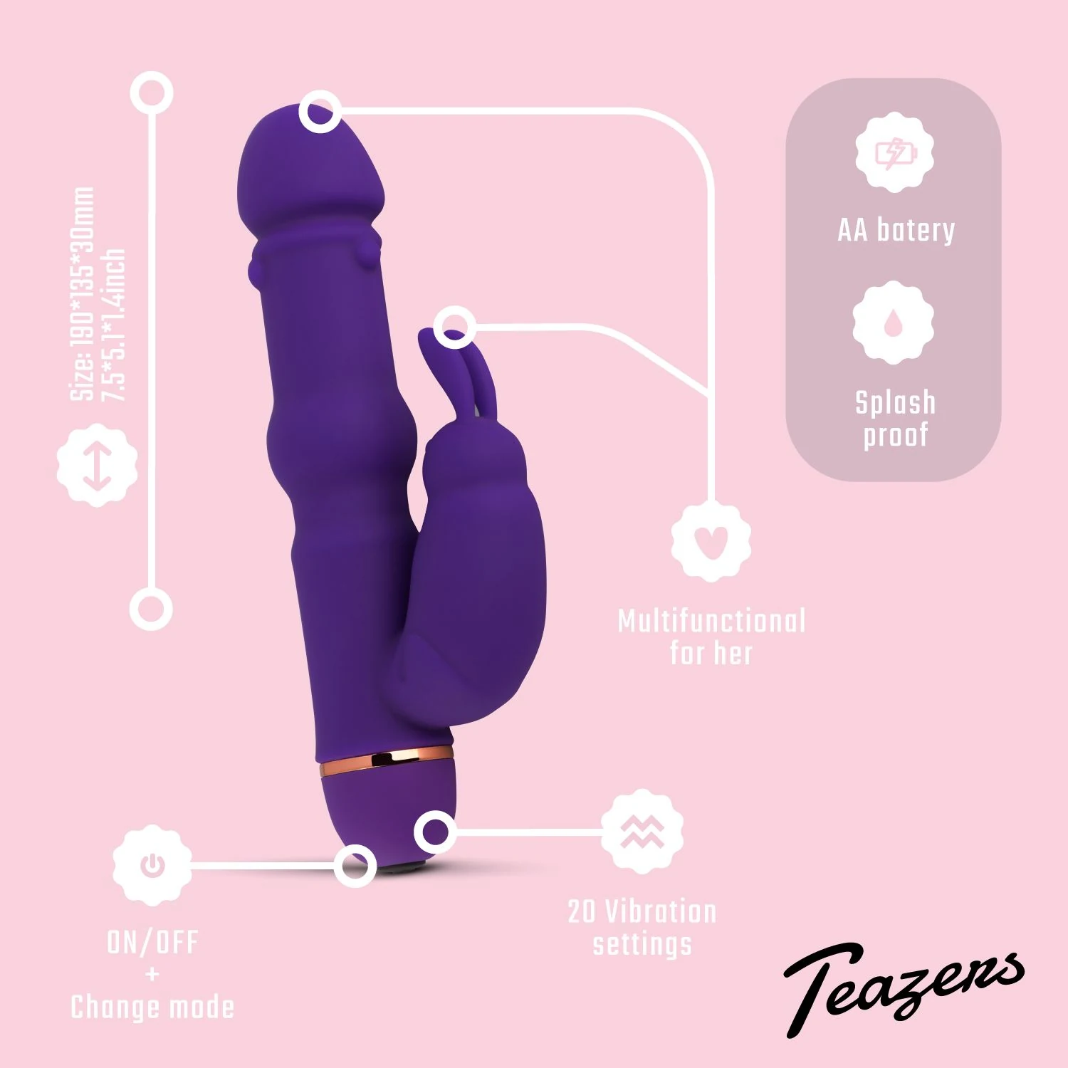 Teazers Rabbit Vibrator in Geschenkbox, lila Sextoy mit traditionellem Design