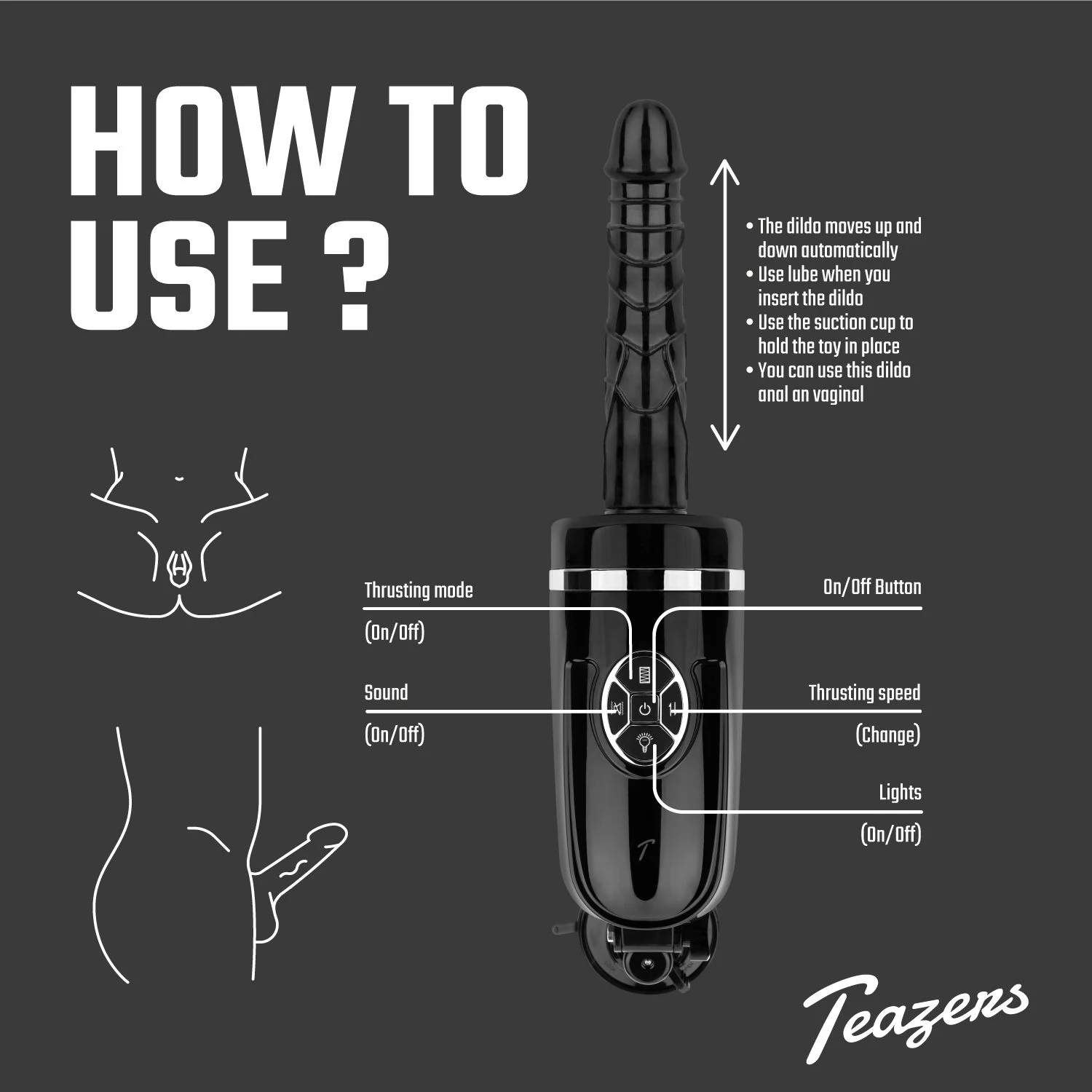 Stoßender und vibrierender Dildo von Teazers mit Standfuß