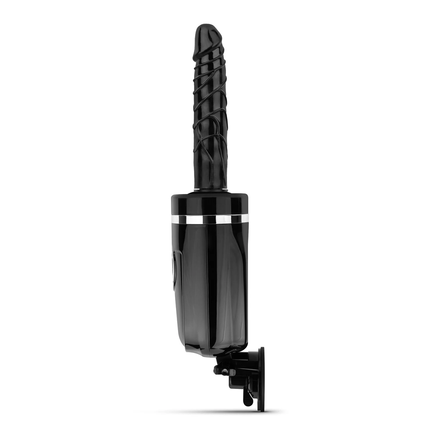Gefurchter schwarzer Dildo mit Stoßmodi und Vibration