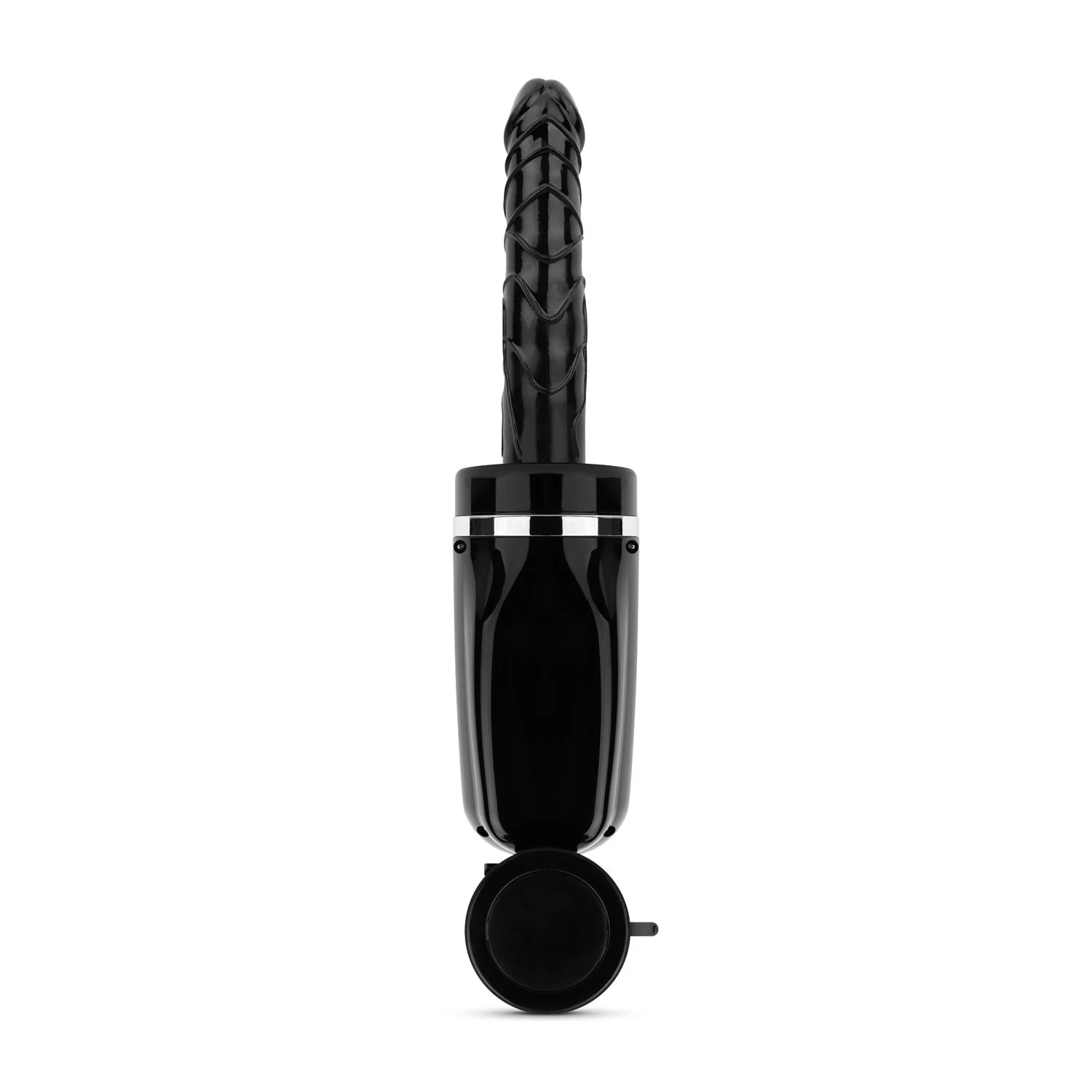 Schwarze Stoßmaschine mit Dildo und starkem Saugnapf