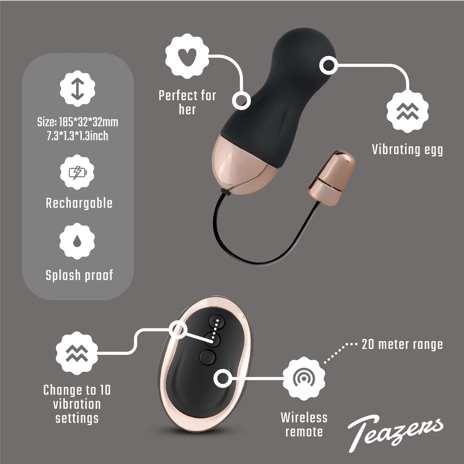 Schwarzes Vibro Ei mit Fernbedienung, USB-Aufladung und 50 Minuten Laufzeit