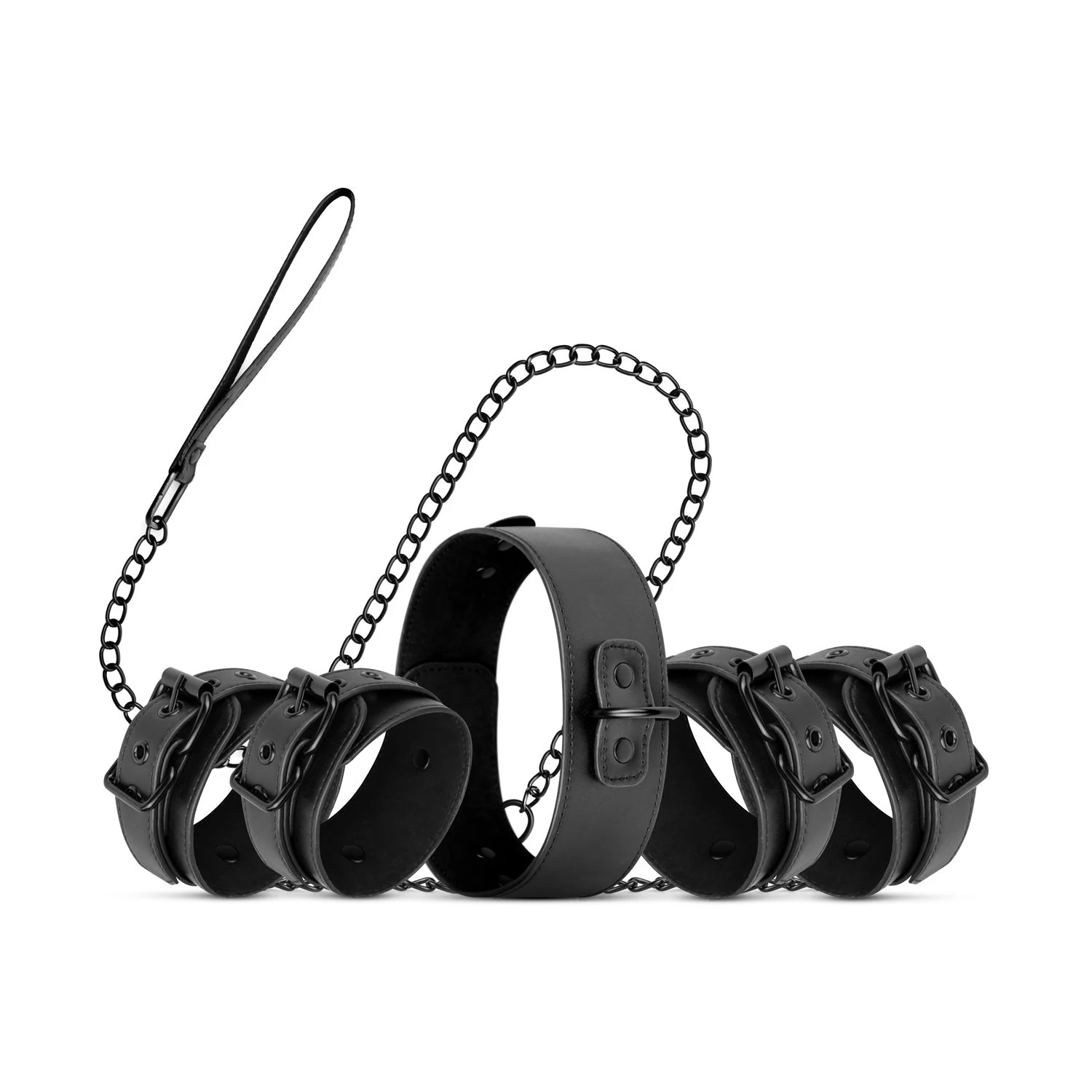 Schwarzes Bondage Set von Bedroom Fantasies aus Kunstleder und Metall