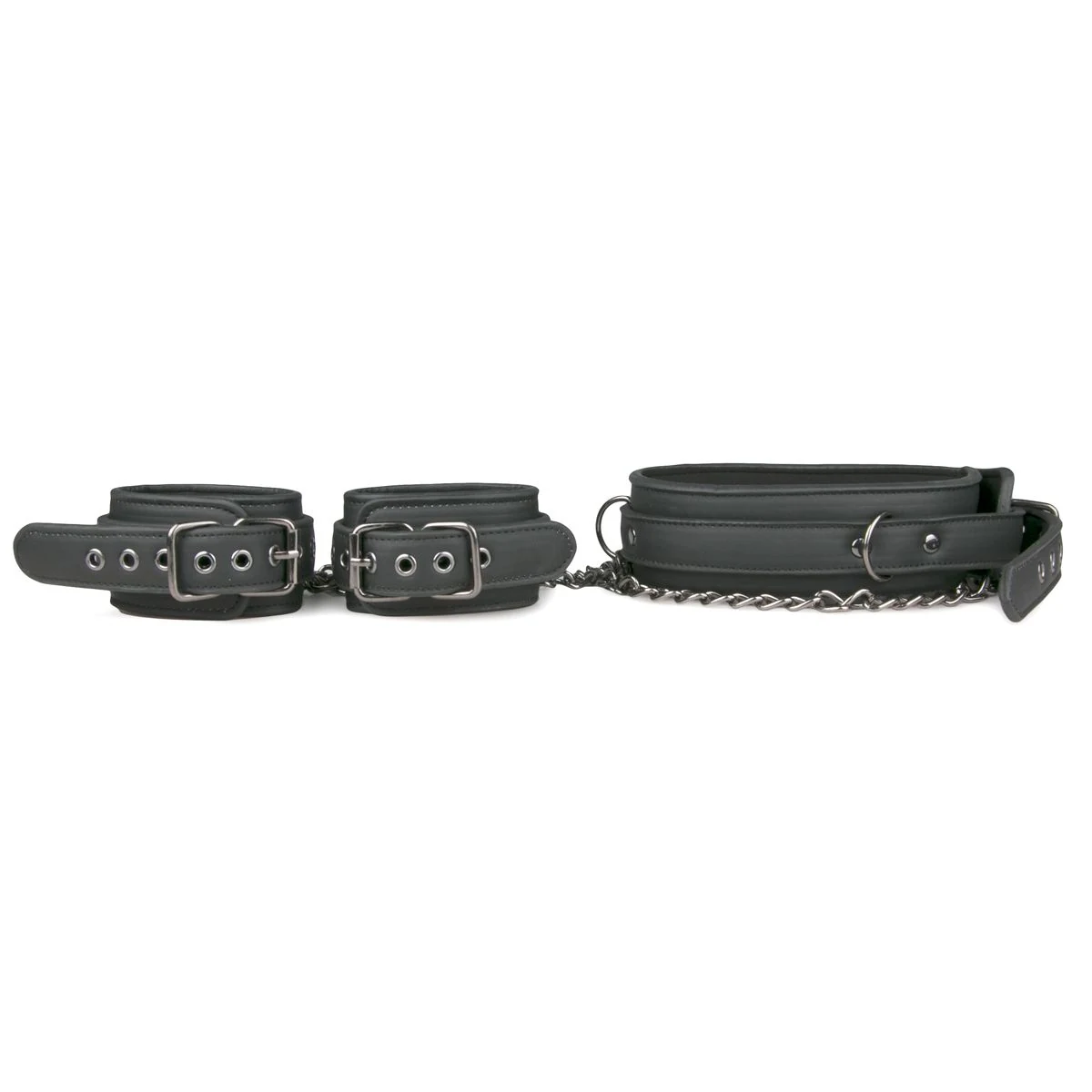 Bondage-Set mit verstellbarem Halsband und Manschetten in Schwarz