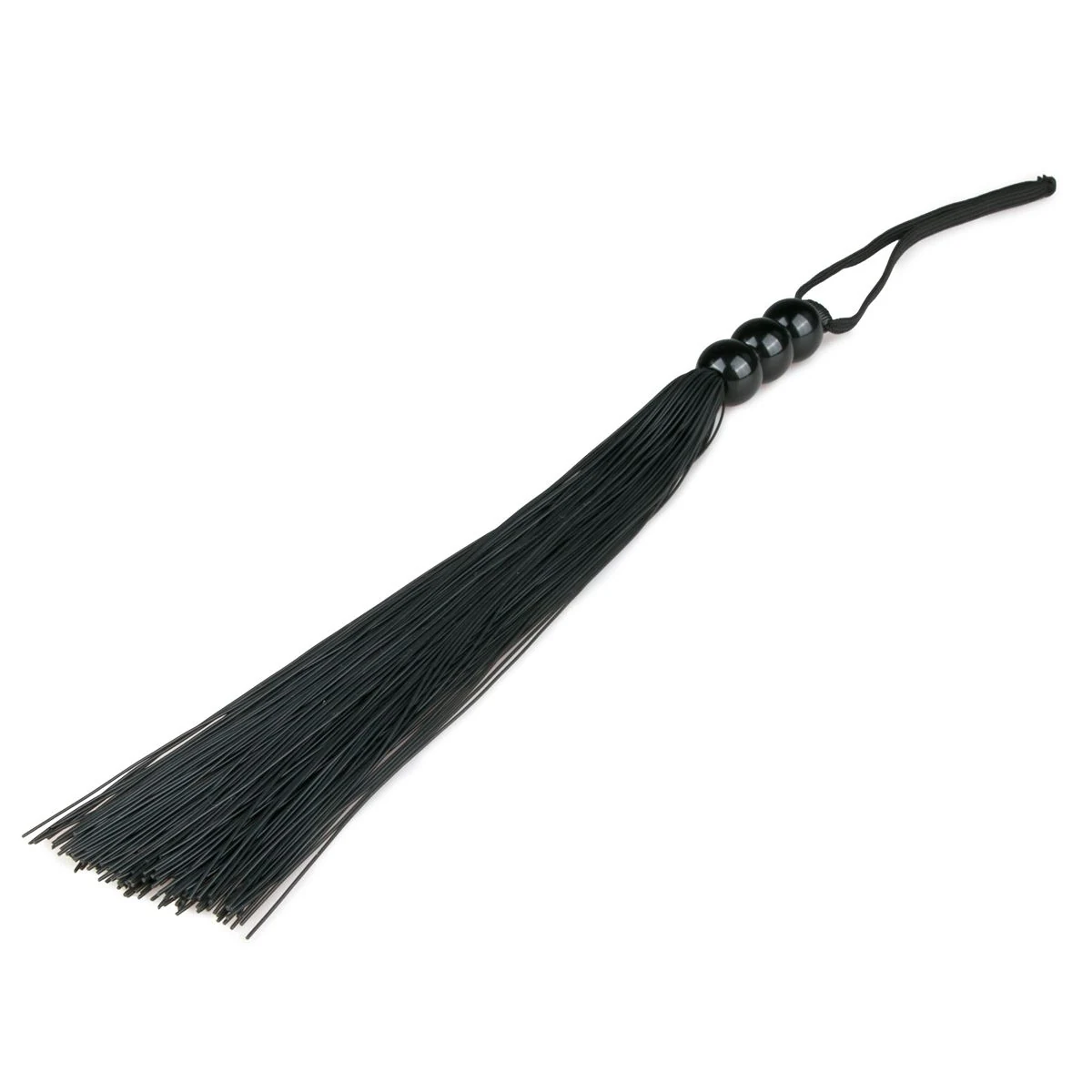 BDSM Peitsche aus Silikon in Schwarz mit Fäden zum Schlagen und Streicheln