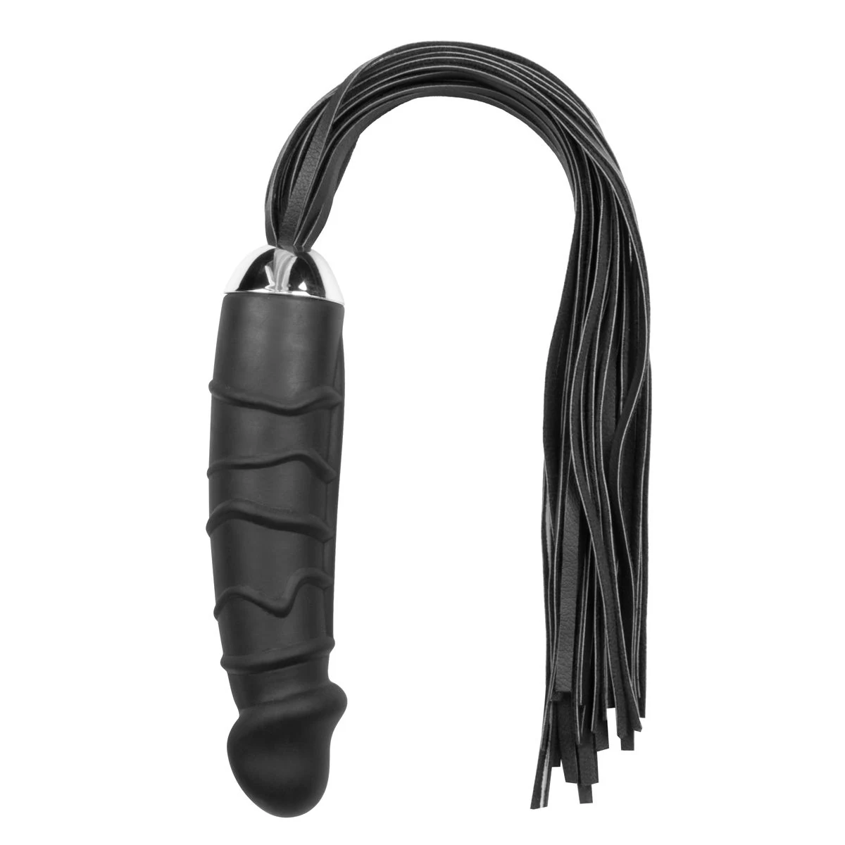 Schwarzer Dildo Flogger von Toys Fetish aus Silikon und PU-Leder