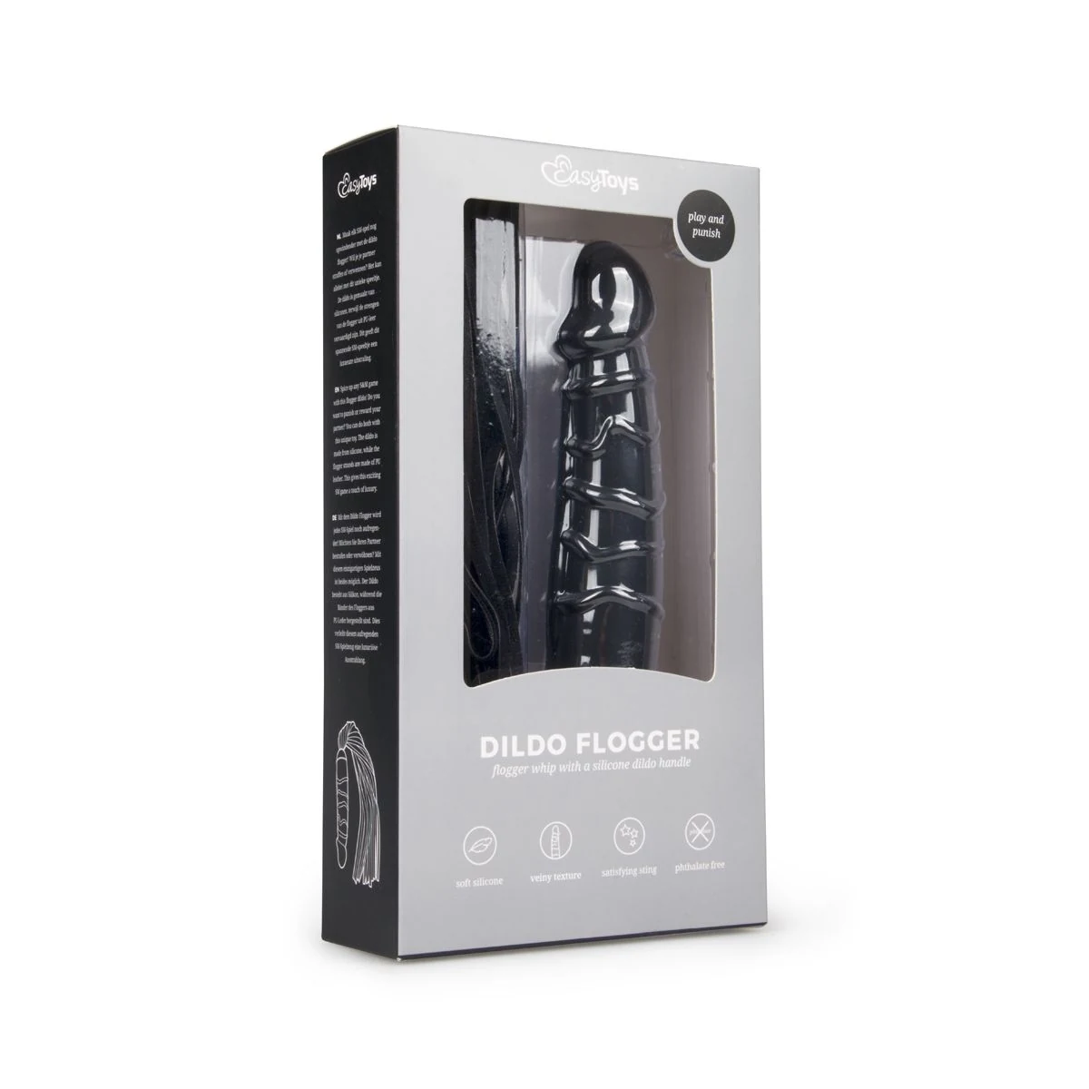 Dildo Flogger mit realistischem Schaft und Adern in Schwarz