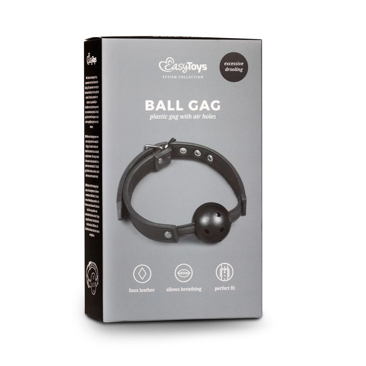 Schwarzer Ball Gag mit Luftlöchern, PU-Leder-Riemen und Schaumfutter