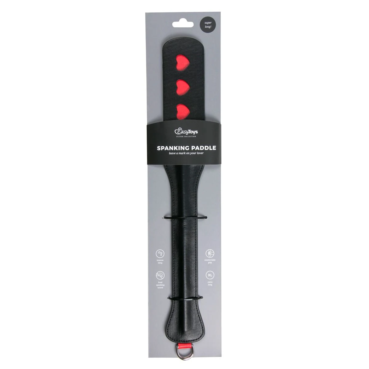 Schwarzes BDSM-Paddle aus PU-Leder mit drei roten Herzen von Toys Fetish