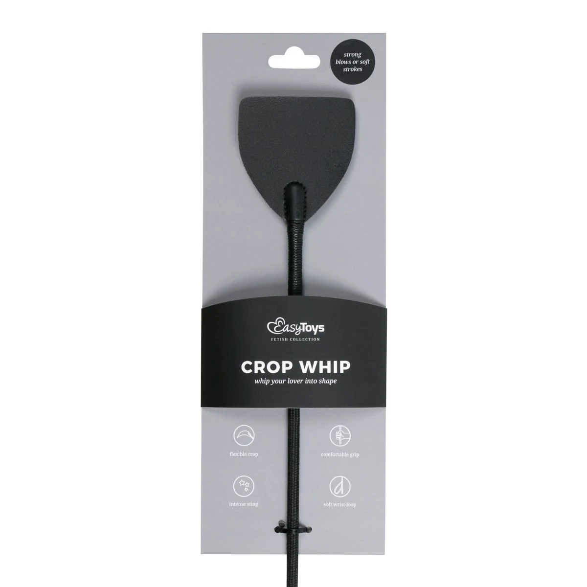 Schwarze SM-Peitsche von Toys Fetish Collection mit Griff und Metallkappen