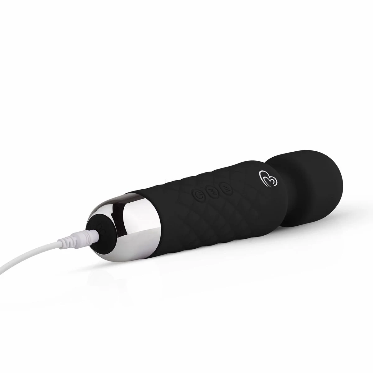 Kompakter Wand-Vibrator Schwarz mit USB-Ladekabel zur Aufladung