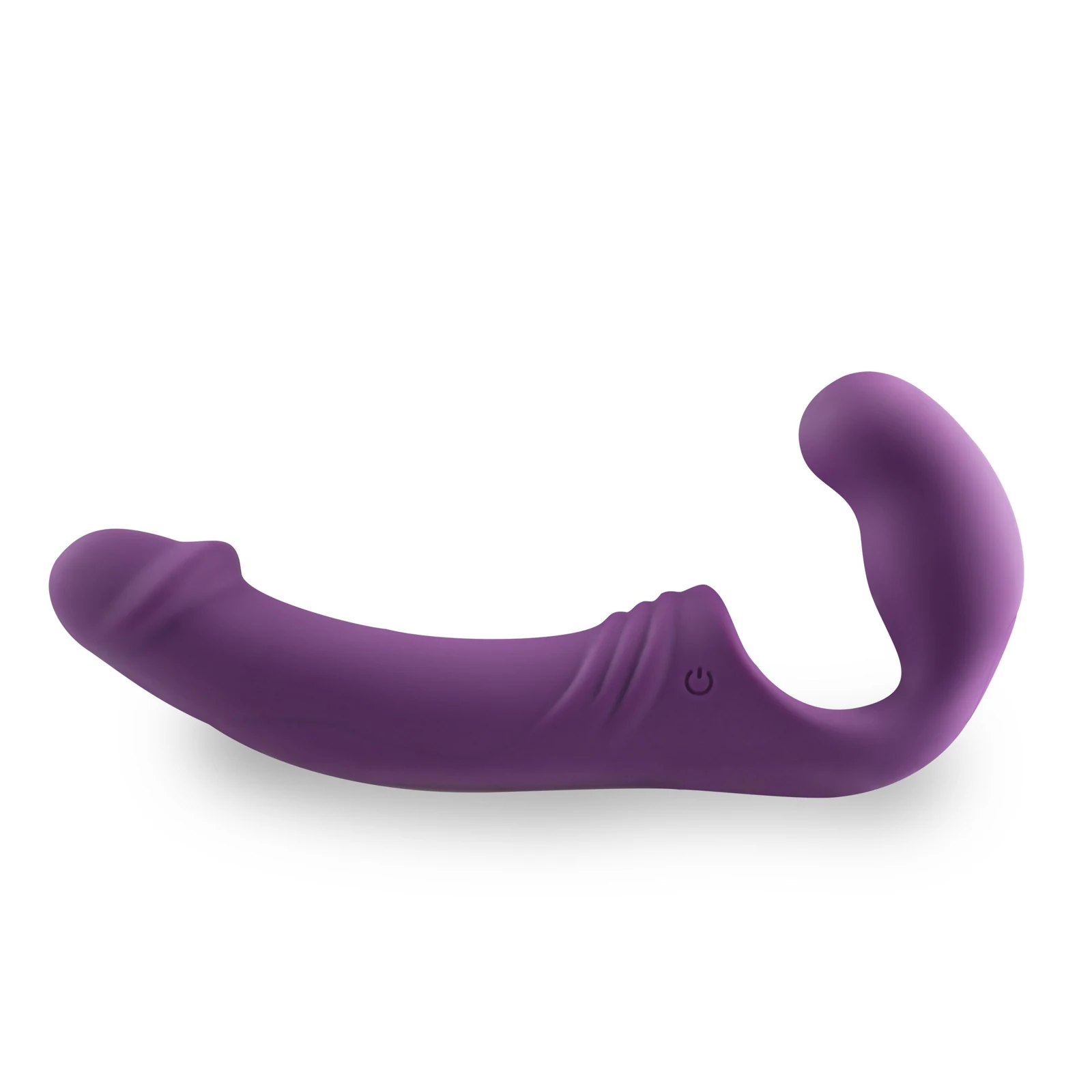 Trägerloser Strap-on-Vibrator in Lila mit ergonomischer Form